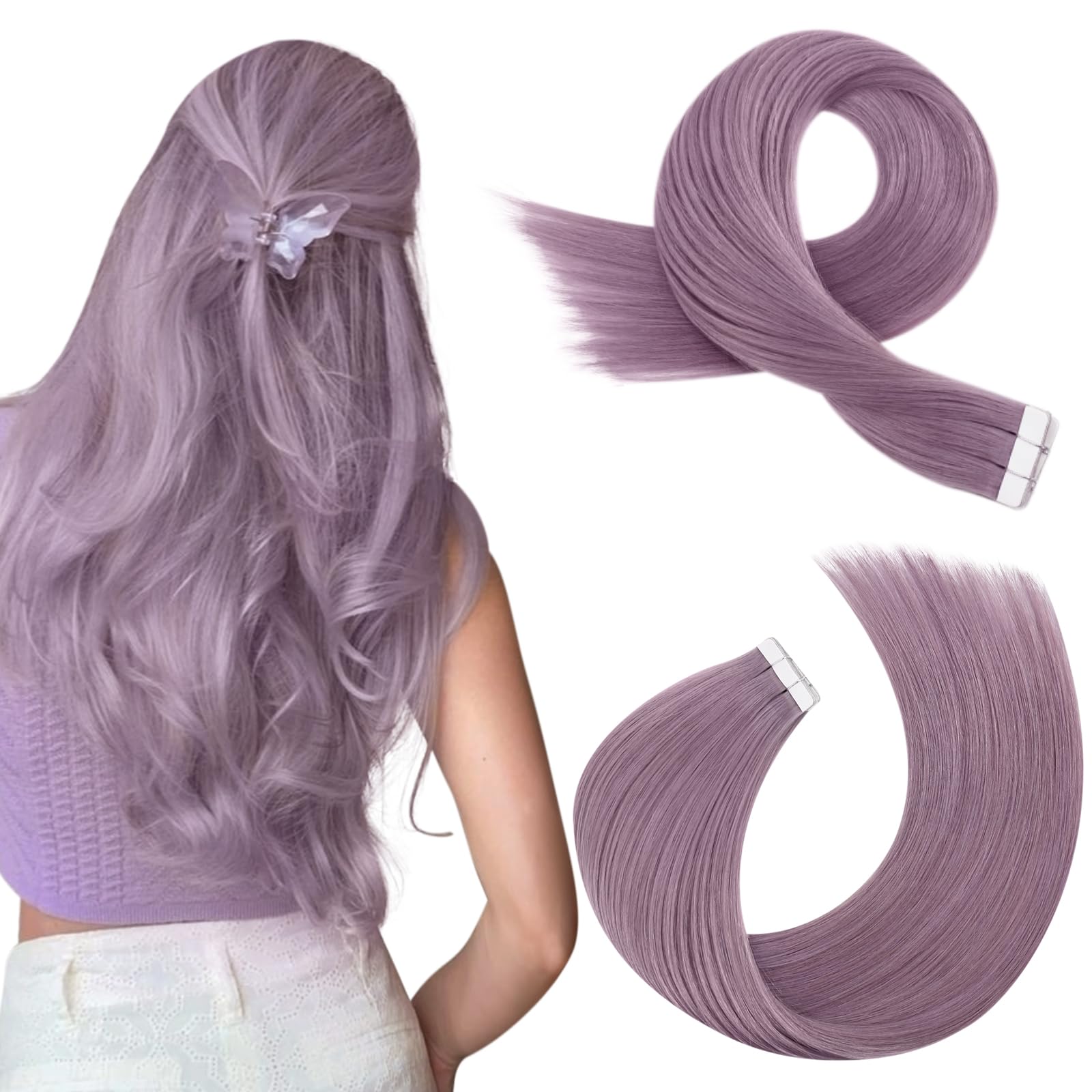 Foto 1 | Extensiones de Pelo Moresoo Púrpura con Cinta Adhesiva 55 cm 10 Unidades/25 g Remy Hair - Venta Internacional