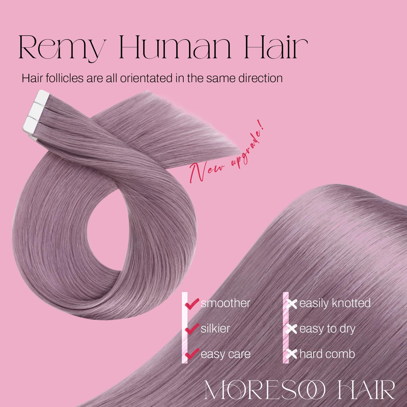 Foto 2 | Extensiones de Pelo Moresoo Púrpura con Cinta Adhesiva 55 cm 10 Unidades/25 g Remy Hair - Venta Internacional