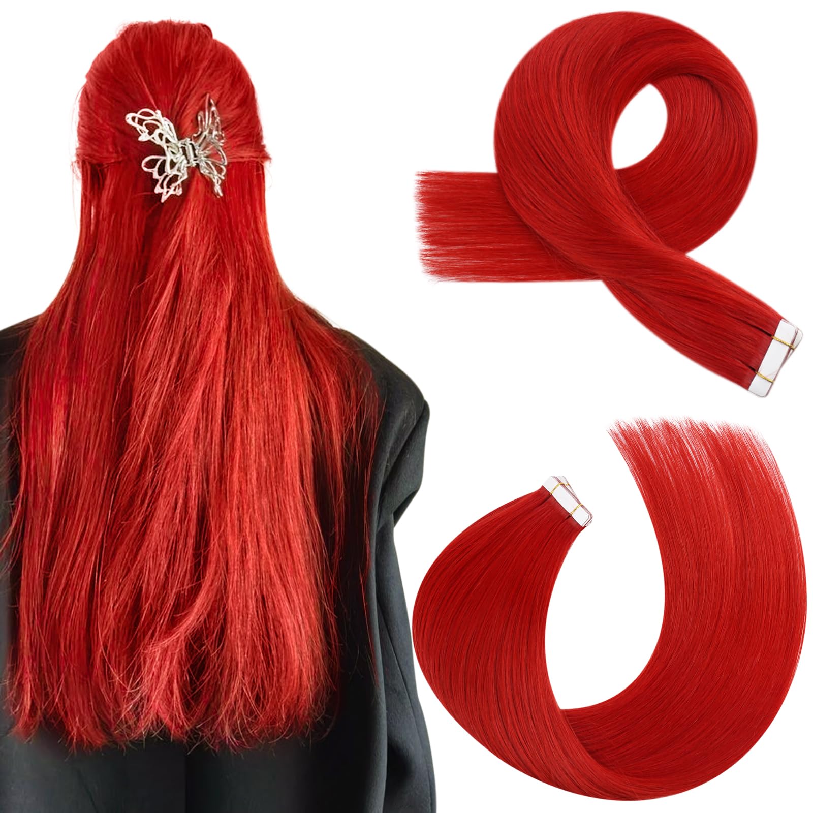 Foto 2 pulgar | Extensiones de Cabello Humano Rojo Moresoo con Cinta Adhesiva 55 cm 10 Unidades/25 g - Venta Internacional