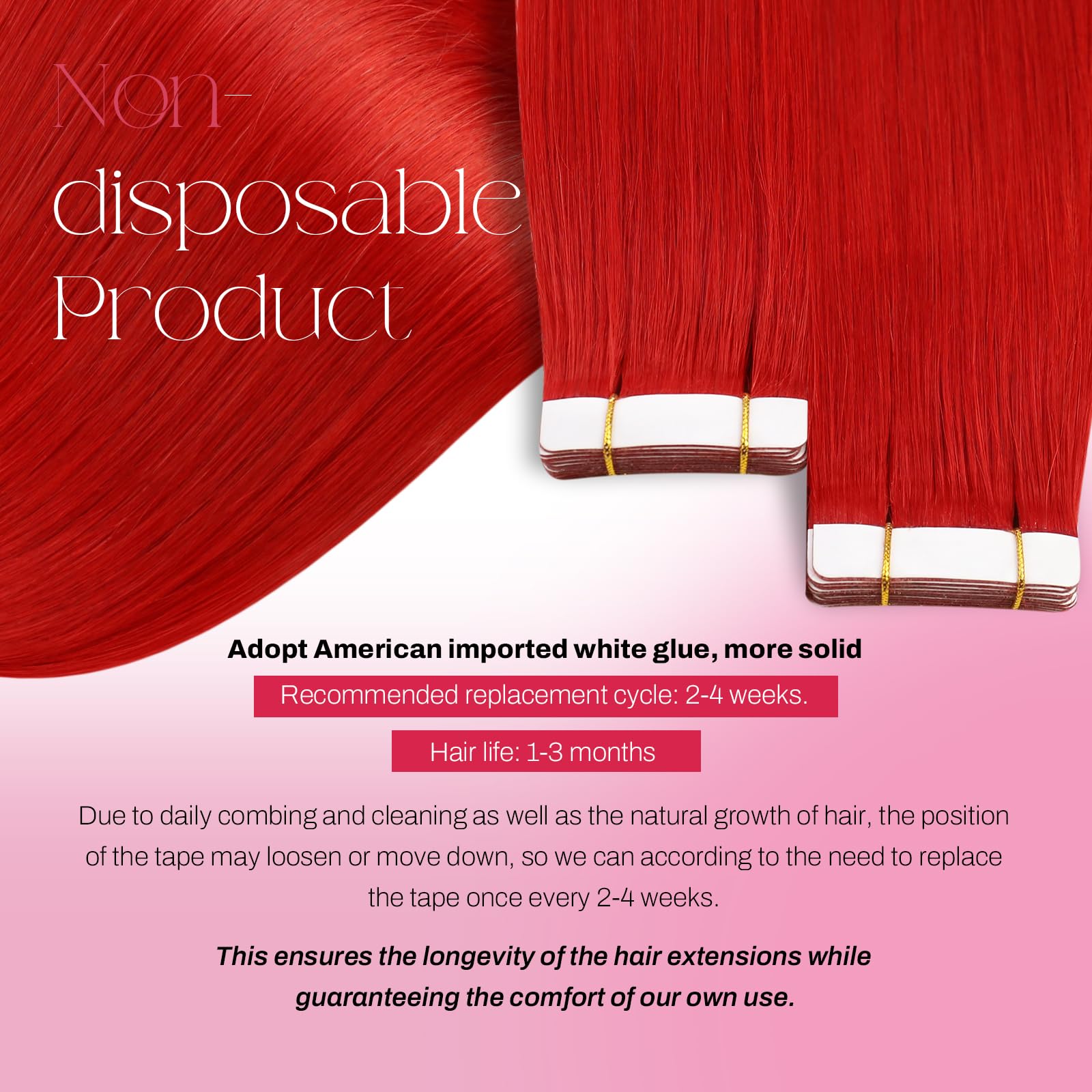Foto 4 pulgar | Extensiones de Cabello Humano Rojo Moresoo con Cinta Adhesiva 55 cm 10 Unidades/25 g - Venta Internacional