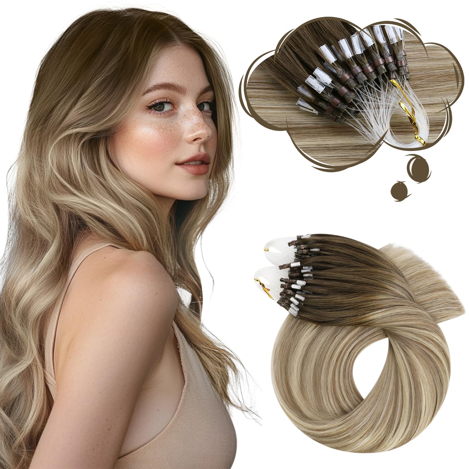 Extensiones De Cabello Moresoo Micro Link Ombre Castaño Oscuro A Rubio - Venta Internacional. $682
