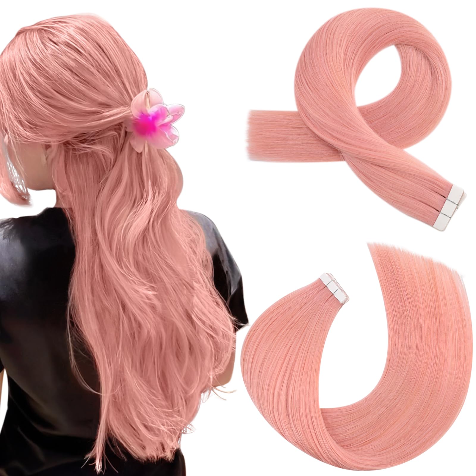 Foto 1 | Extensiones De Cabello Humano Rosa Moresoo Con Cinta Adhesiva, 40 Cm, 10 Unidades/25 G - Venta Internacional.