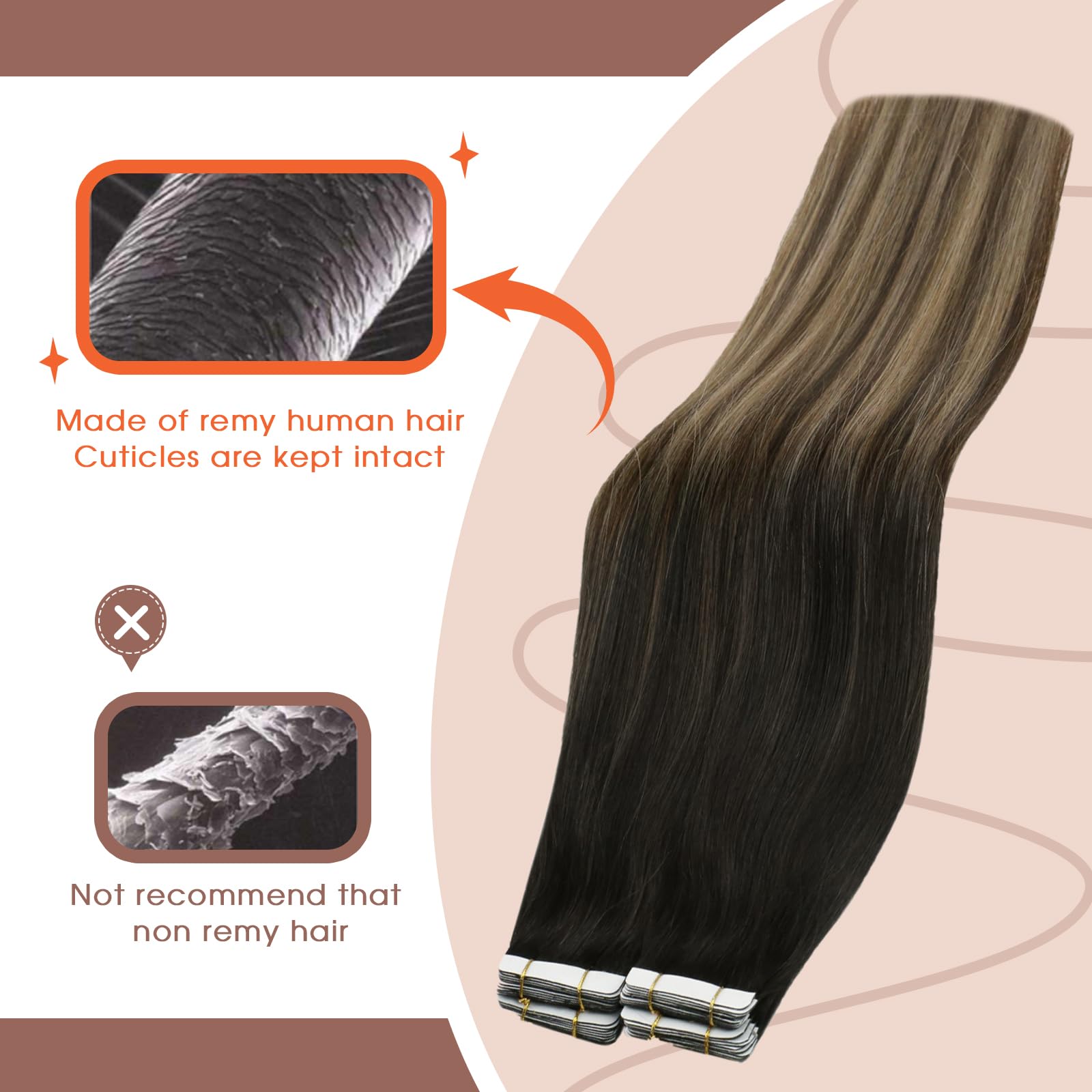 Foto 3 pulgar | Extensiones De Cabello Con Cinta Adhesiva Sunny Hair Ombre De Negro A Marrón Oscuro - Venta Internacional.