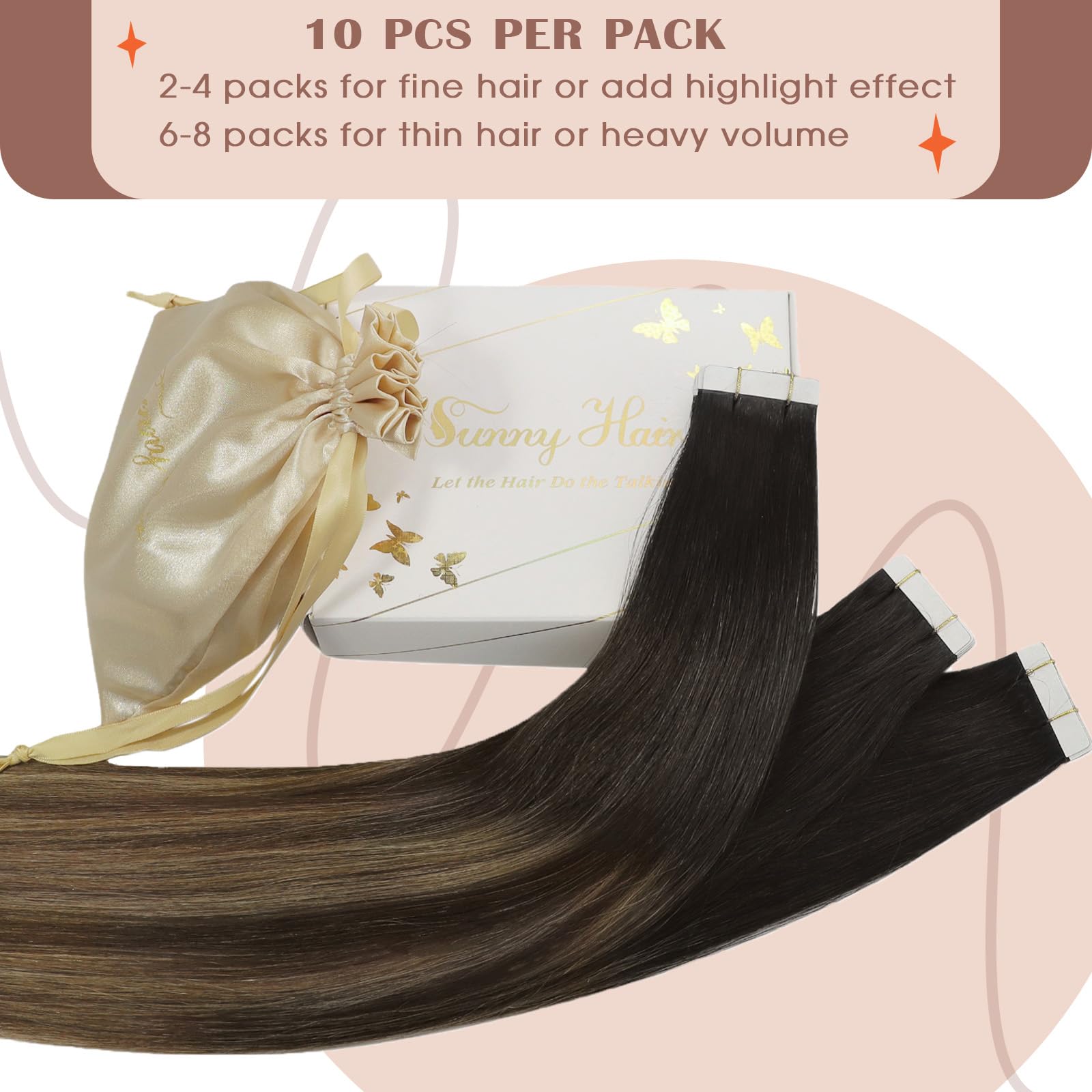 Foto 4 pulgar | Extensiones De Cabello Con Cinta Adhesiva Sunny Hair Ombre De Negro A Marrón Oscuro - Venta Internacional.