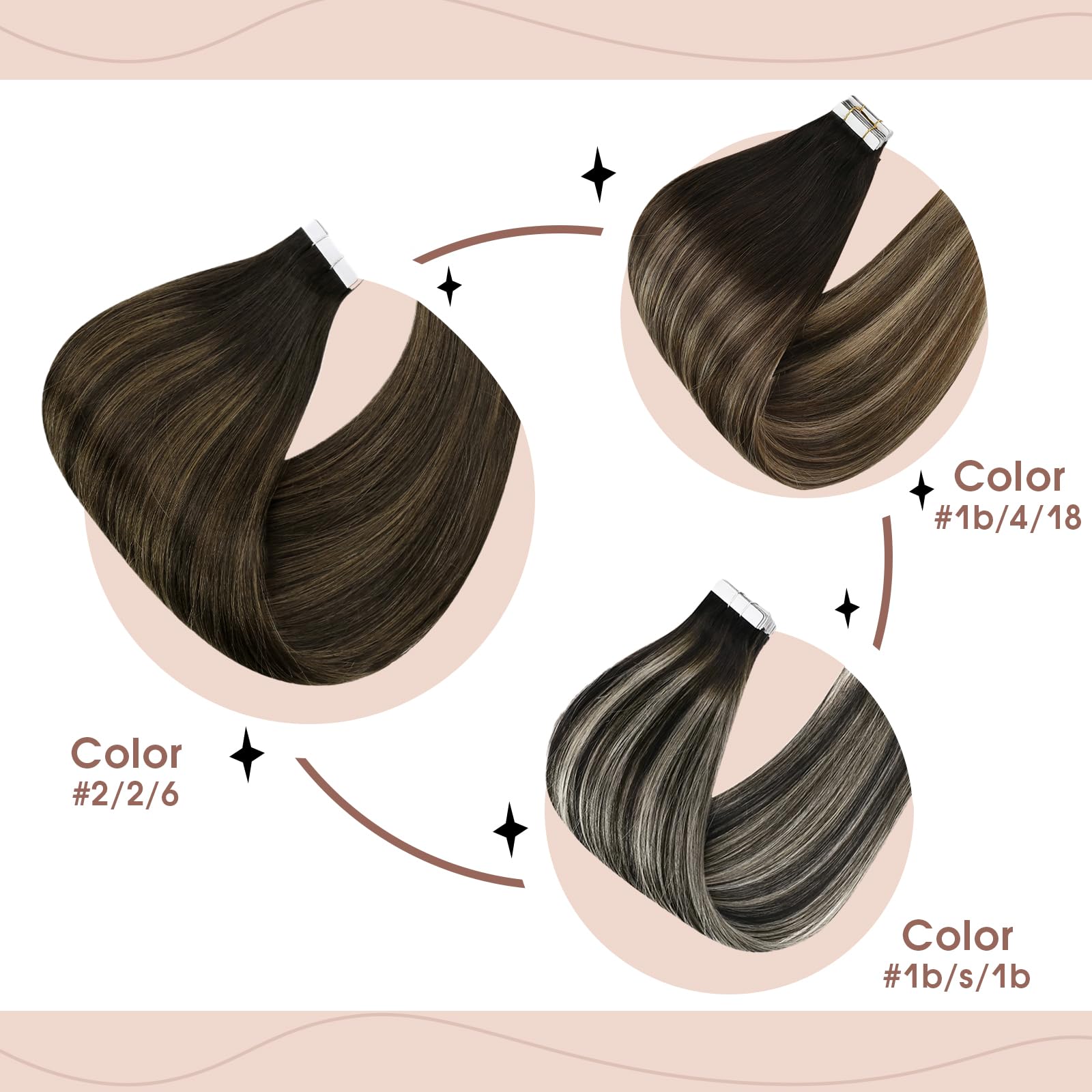 Foto 8 pulgar | Extensiones De Cabello Con Cinta Adhesiva Sunny Hair Ombre De Negro A Marrón Oscuro - Venta Internacional.