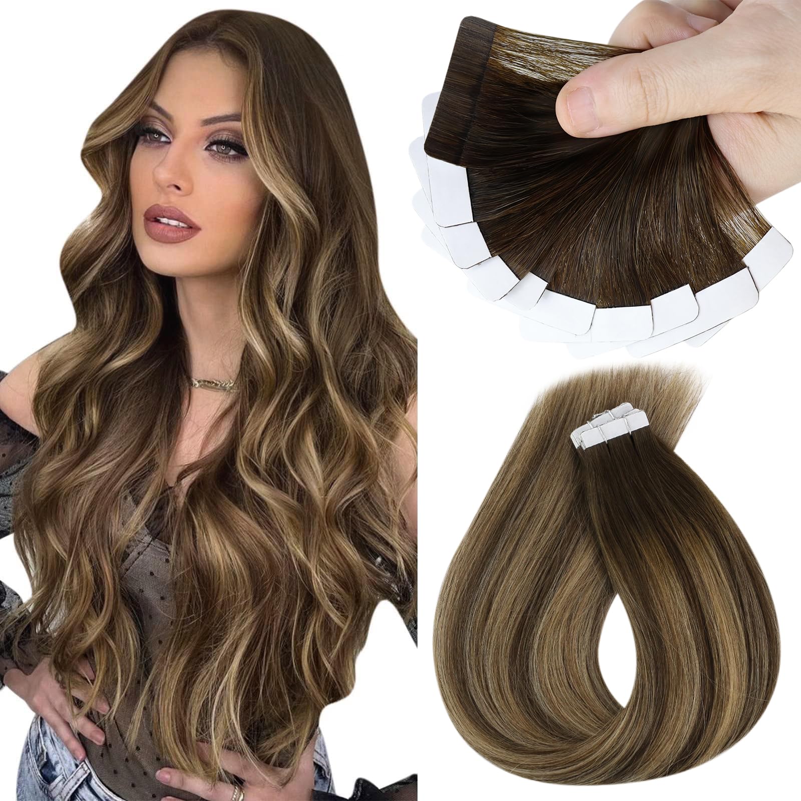 Foto 1 | Extensiones De Cabello Con Cinta Adhesiva Sunny Hair Brown Balayage De 14 Pulgadas - Venta Internacional.