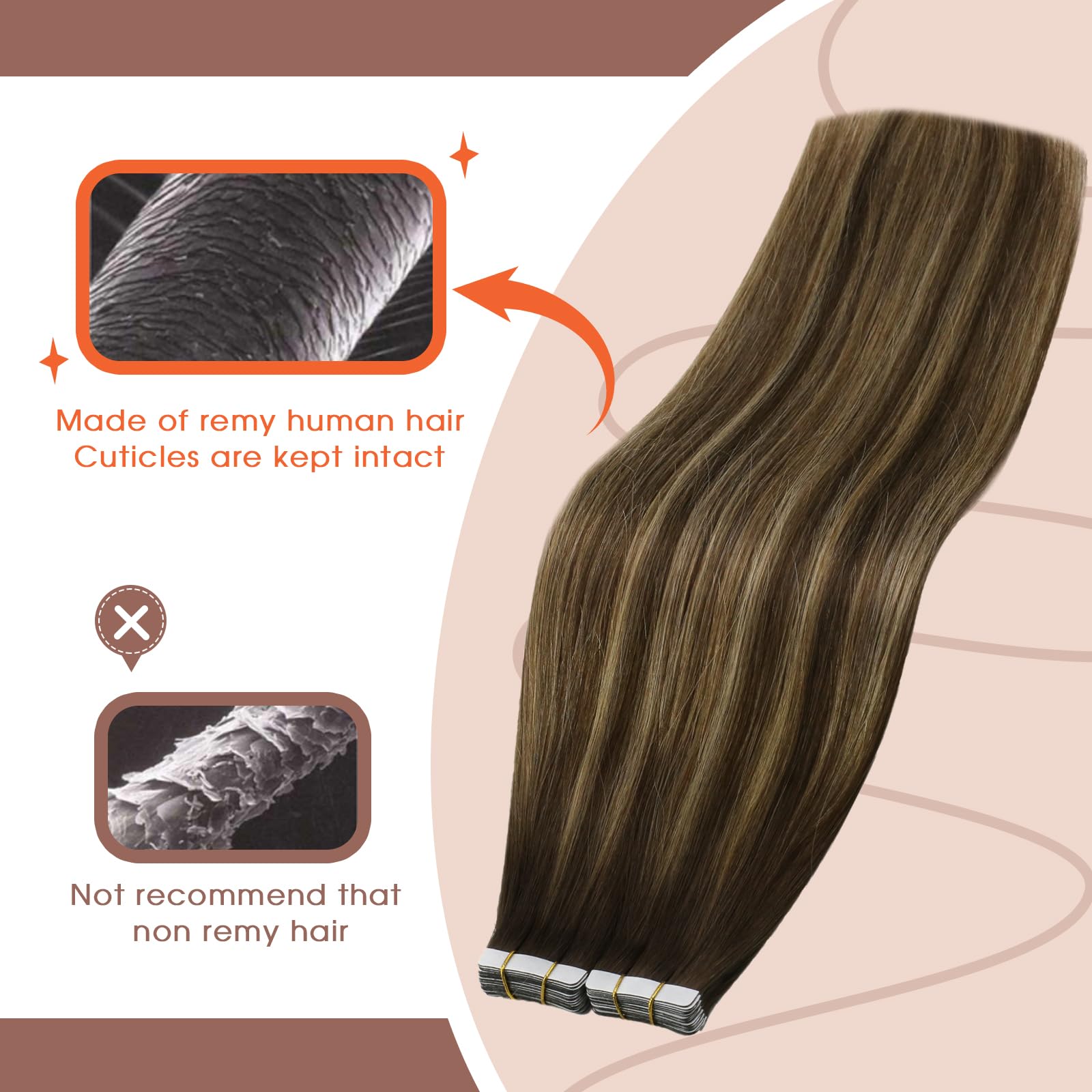 Foto 2 | Extensiones De Cabello Con Cinta Adhesiva Sunny Hair Brown Balayage De 14 Pulgadas - Venta Internacional.