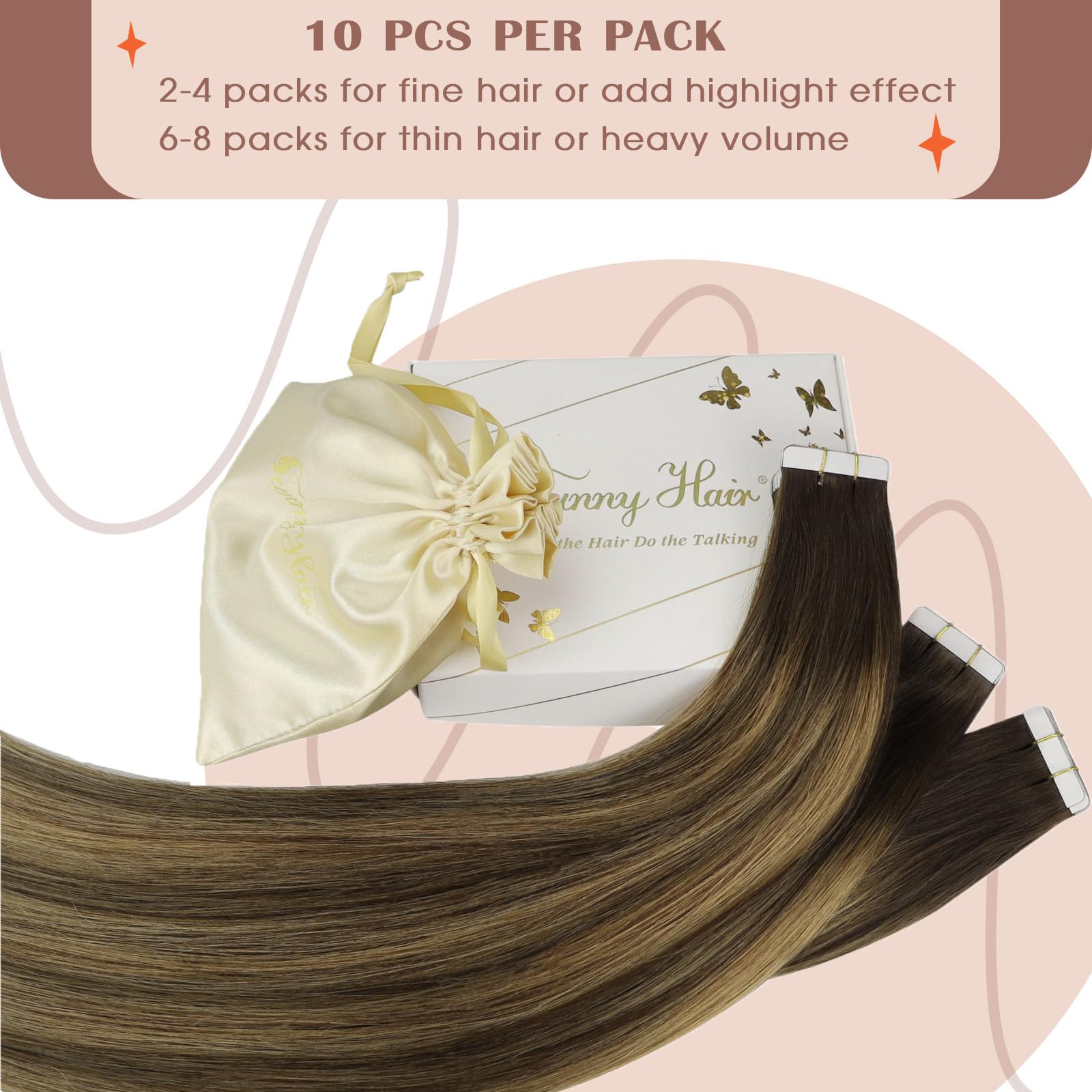 Foto 3 | Extensiones De Cabello Con Cinta Adhesiva Sunny Hair Brown Balayage De 14 Pulgadas - Venta Internacional.