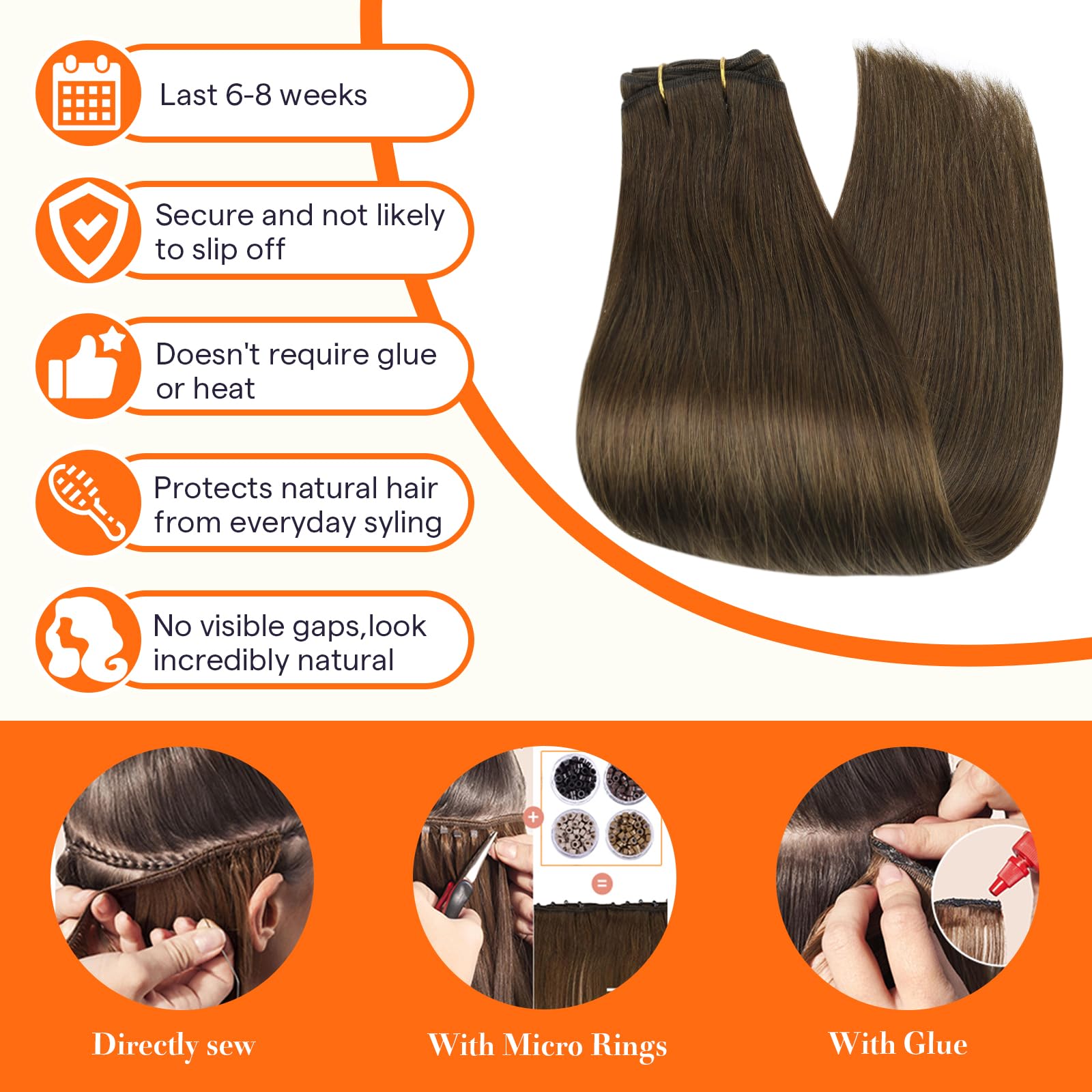 Foto 5 pulgar | Extensiones De Cabello Full Shine Sew En Color Marrón Medio, 10 Pulgadas, 50 G - Venta Internacional.
