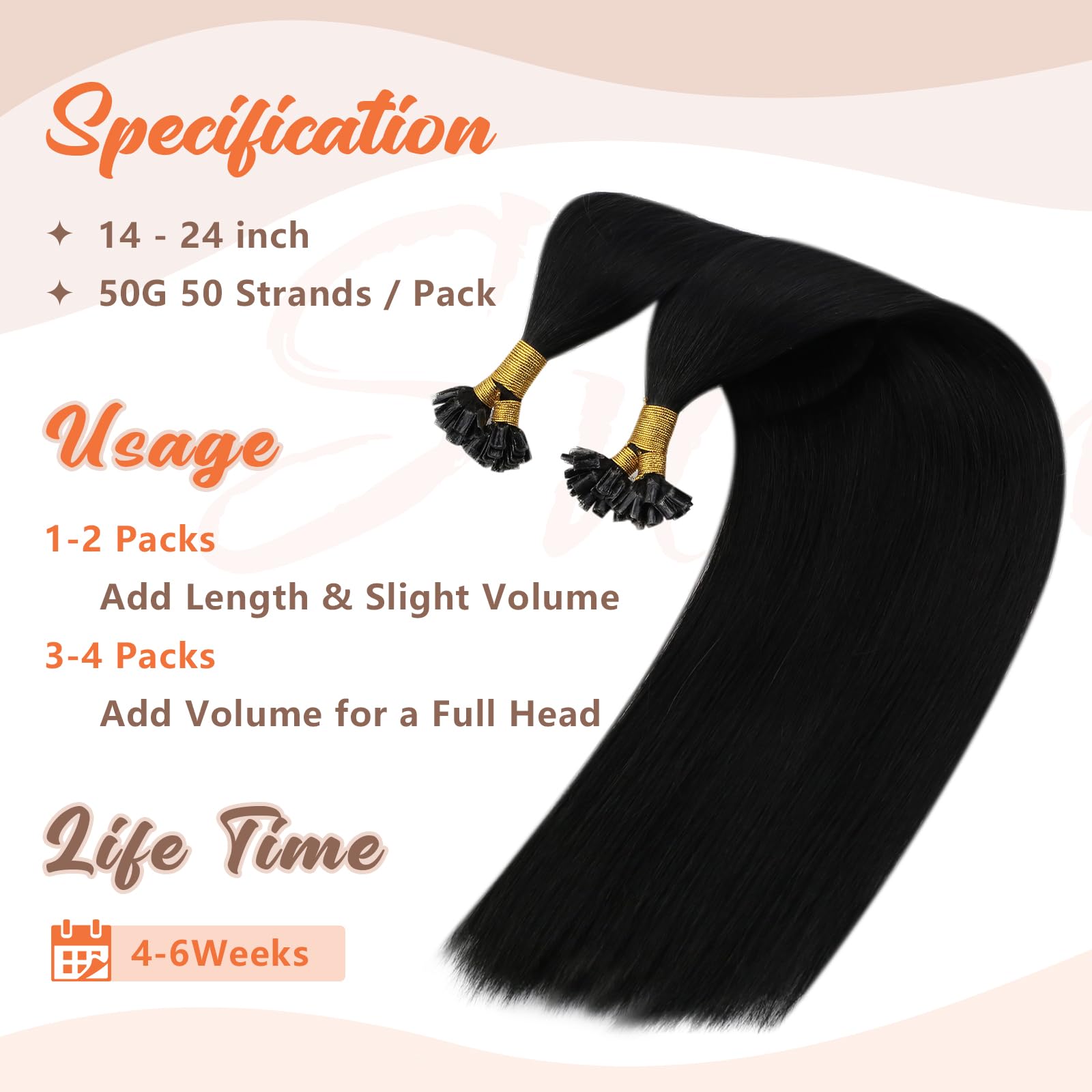 Foto 4 pulgar | Extensiones De Cabello Sunny Hair Con Punta En U, 50 G, Negro Azabache, 14 Pulgadas - Venta Internacional.