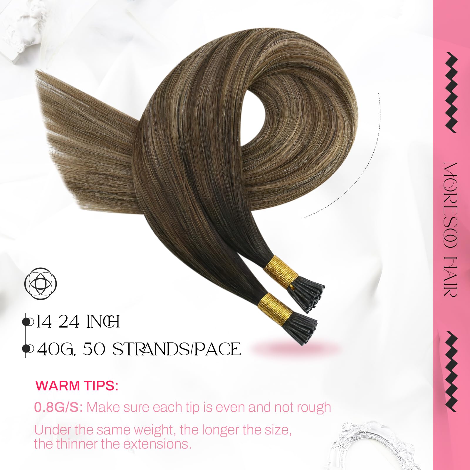 Foto 3 pulgar | Extensiones De Cabello Moresoo I Tip, De Color Marrón Oscuro A Rubio, 35 Cm, 40 G - Venta Internacional.
