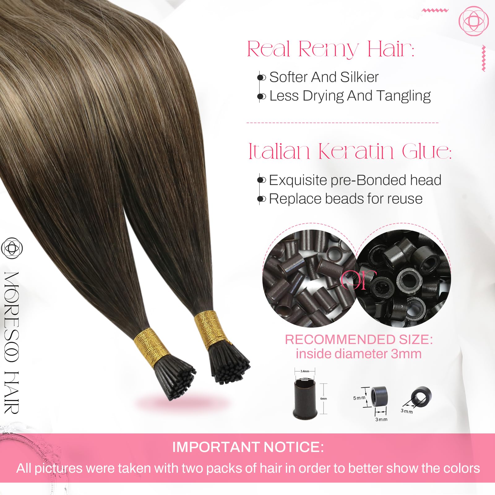 Foto 4 pulgar | Extensiones De Cabello Moresoo I Tip, De Color Marrón Oscuro A Rubio, 35 Cm, 40 G - Venta Internacional.