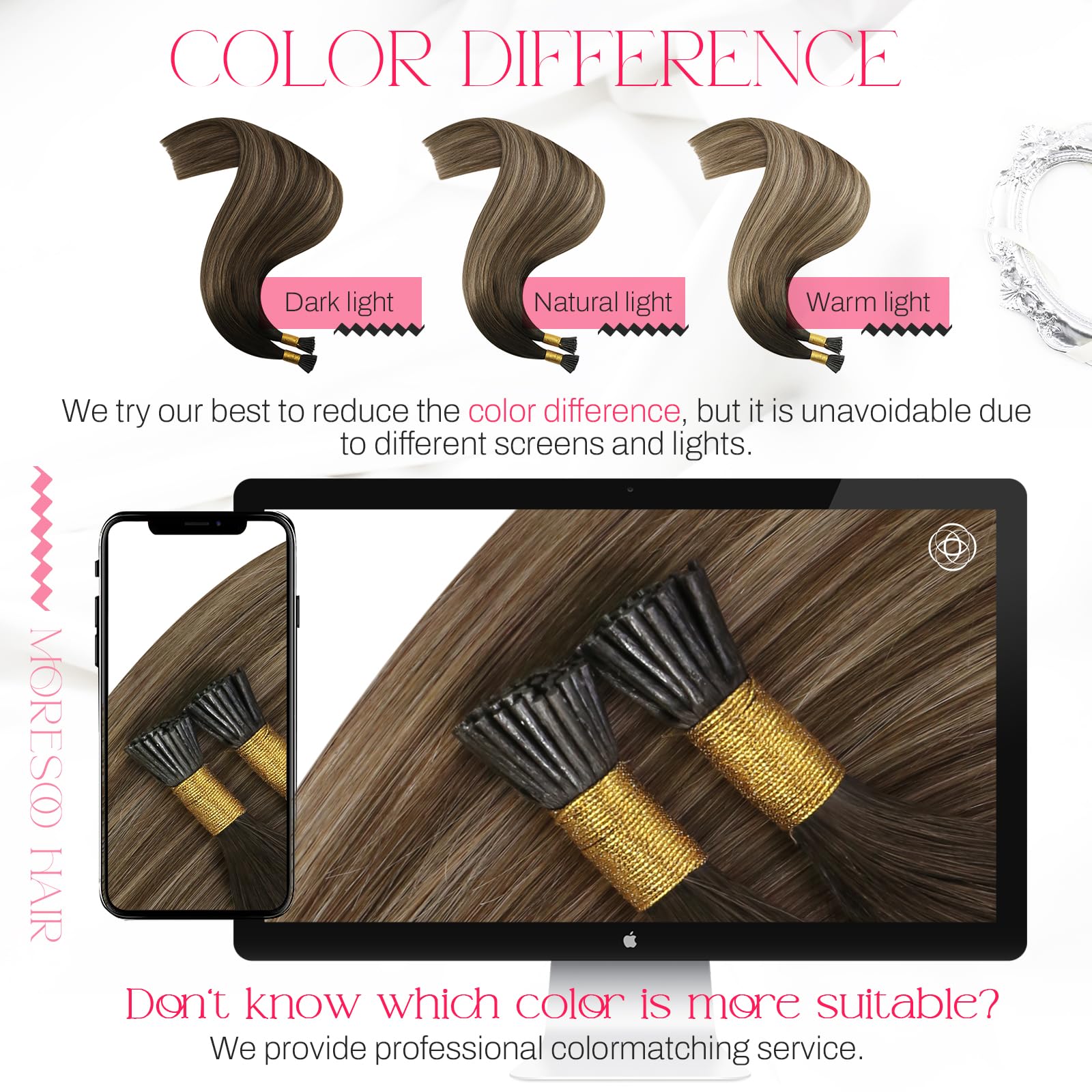 Foto 6 pulgar | Extensiones De Cabello Moresoo I Tip, De Color Marrón Oscuro A Rubio, 35 Cm, 40 G - Venta Internacional.