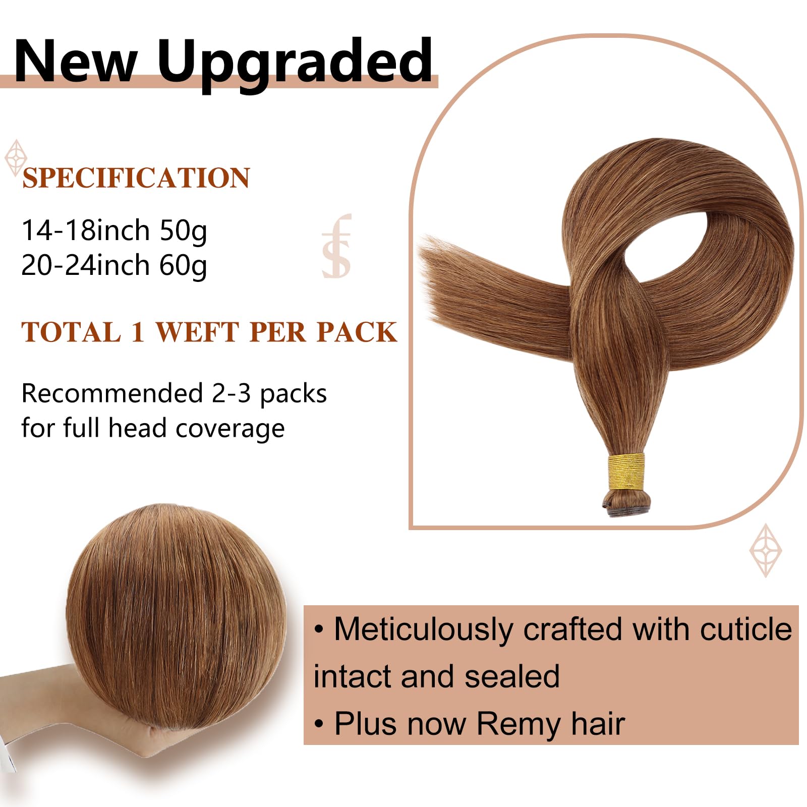 Foto 3 pulgar | Extensiones De Cabello Full Shine Genius Weft Copper 60 Cm 60 G - Venta Internacional.