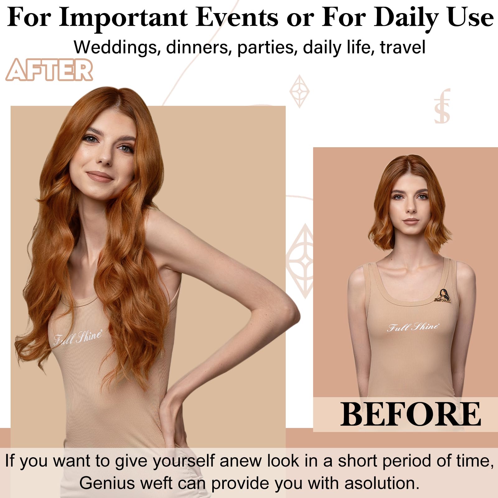 Foto 8 pulgar | Extensiones De Cabello Full Shine Genius Weft Copper 60 Cm 60 G - Venta Internacional.