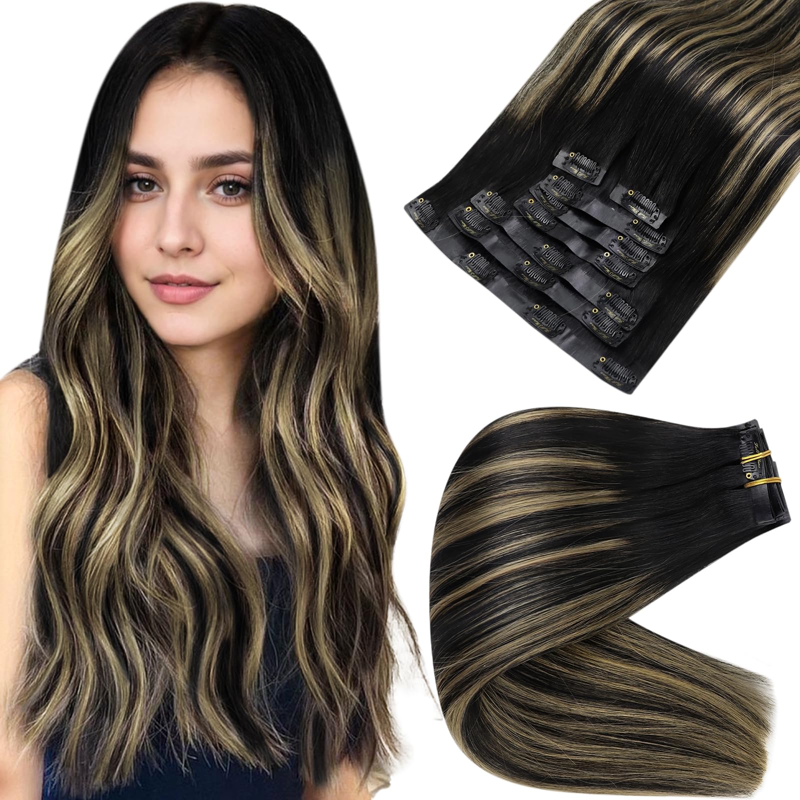 Foto 2 pulgar | Extensiones De Cabello Con Clip, De Color Negro Brillante A Marrón Medio - Venta Internacional.