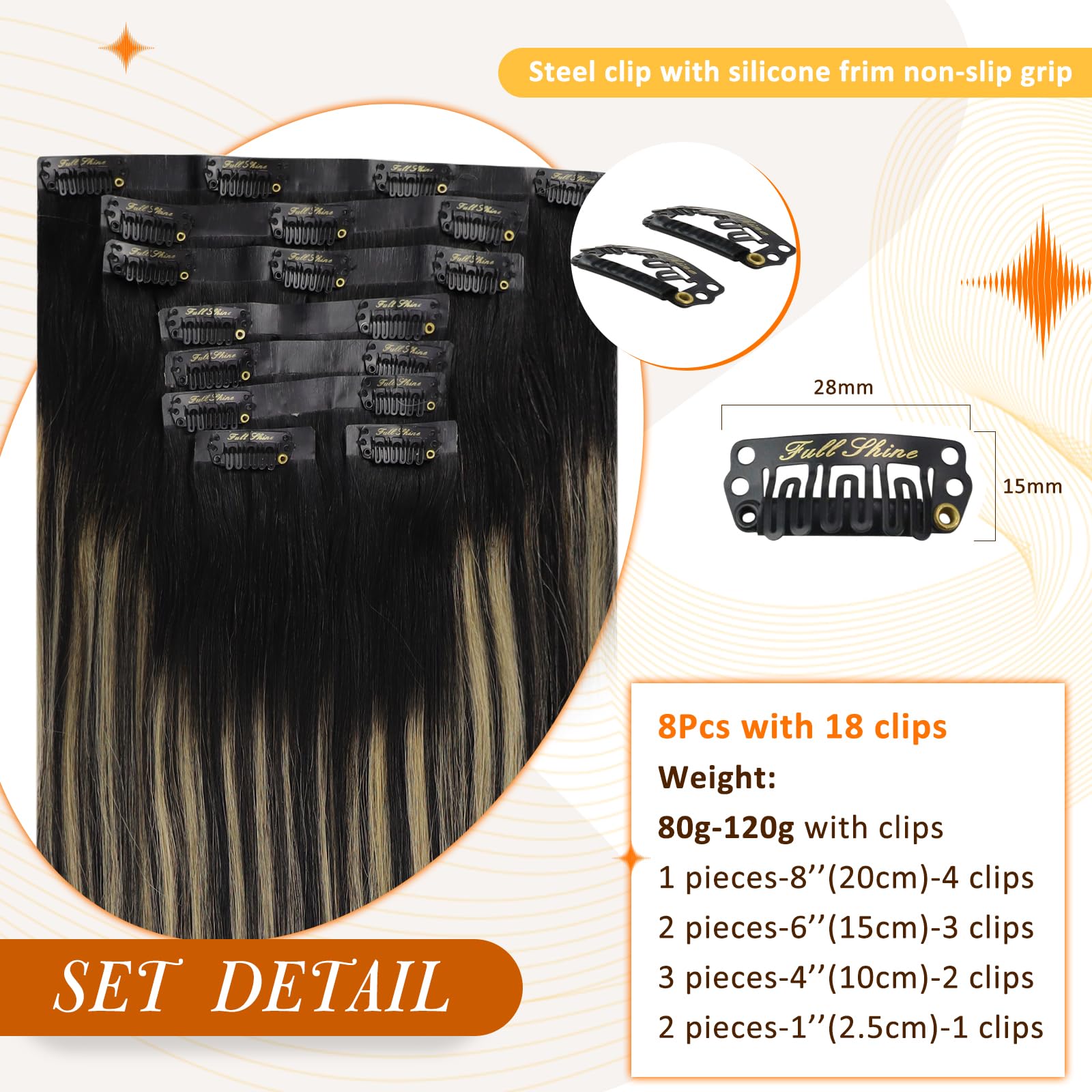 Foto 3 pulgar | Extensiones De Cabello Con Clip, De Color Negro Brillante A Marrón Medio - Venta Internacional.