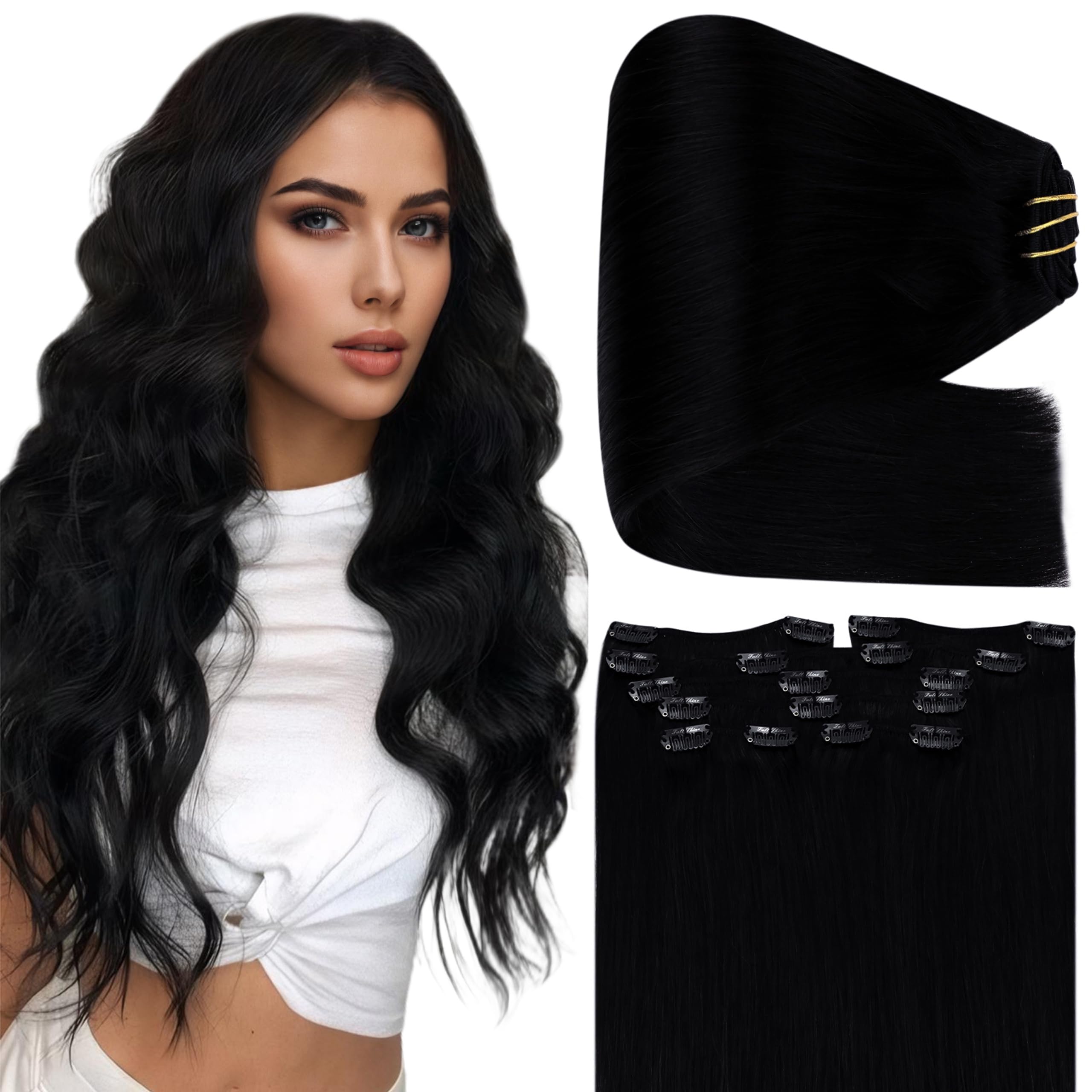 Foto 2 pulgar | Extensiones De Cabello Humano Full Shine, Color Negro Azabache, 18 Cm, 135 G - Venta Internacional.