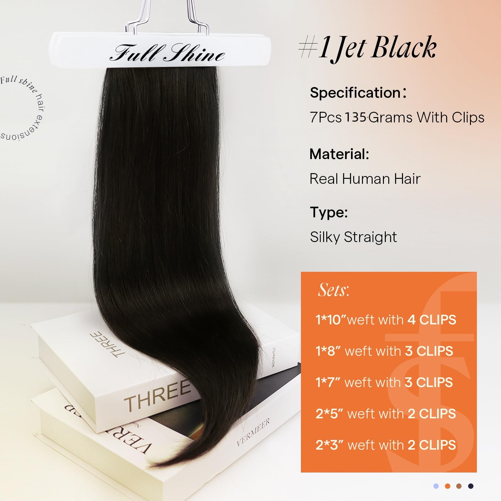 Foto 3 pulgar | Extensiones De Cabello Humano Full Shine, Color Negro Azabache, 18 Cm, 135 G - Venta Internacional.