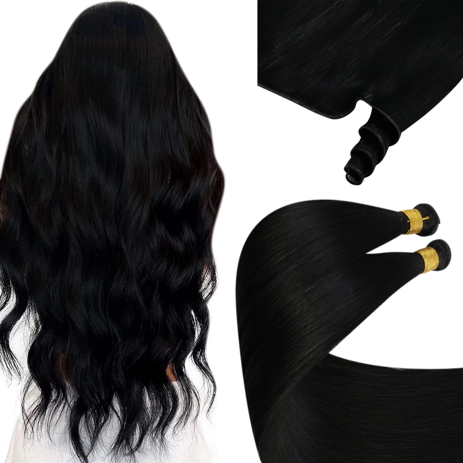 Foto 2 pulgar | Extensiones De Cabello Sunny Hair, Trama Anudada A Mano, Color Negro, 40 Cm - Venta Internacional.