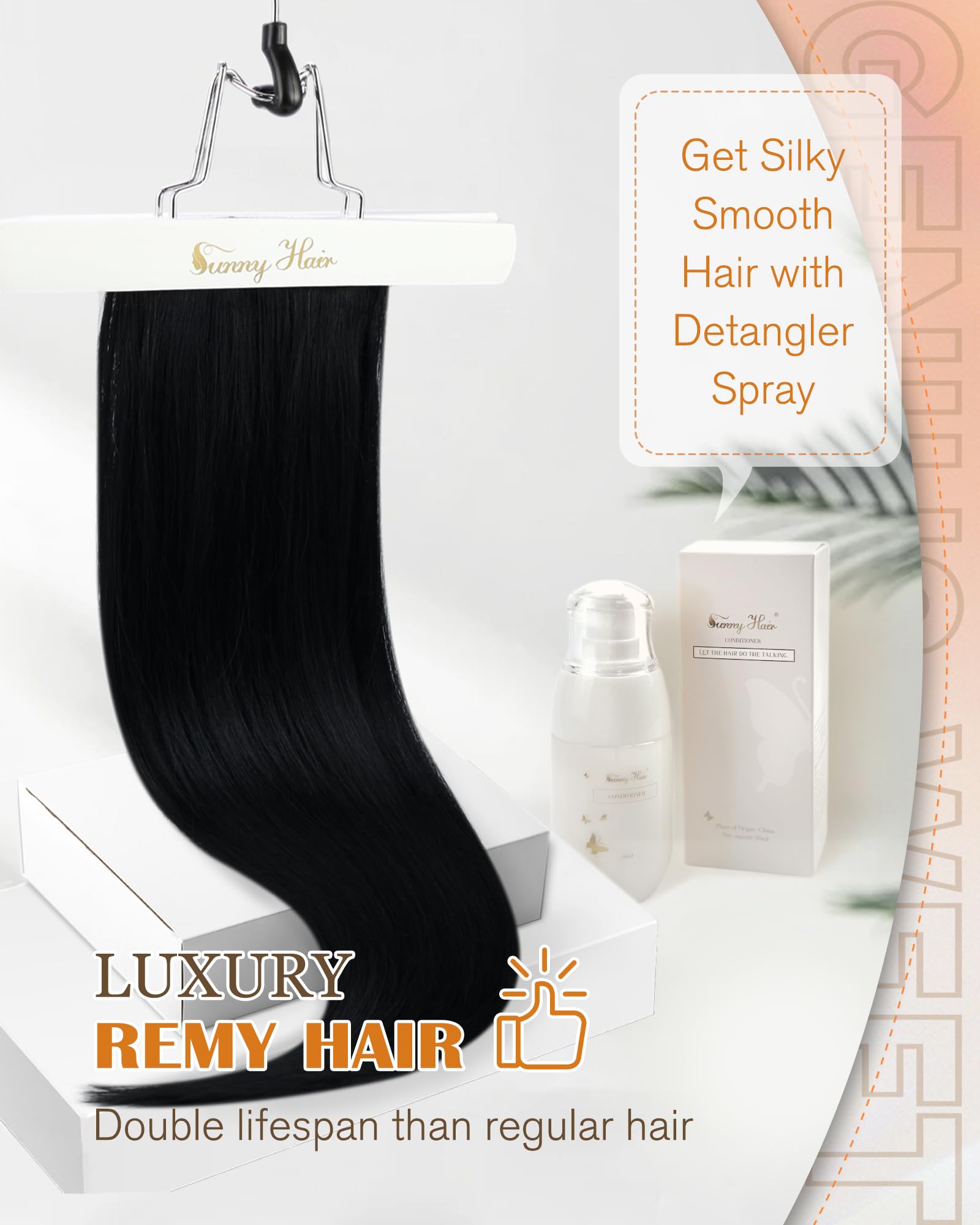 Foto 6 pulgar | Extensiones De Cabello Sunny Hair, Trama Anudada A Mano, Color Negro, 40 Cm - Venta Internacional.