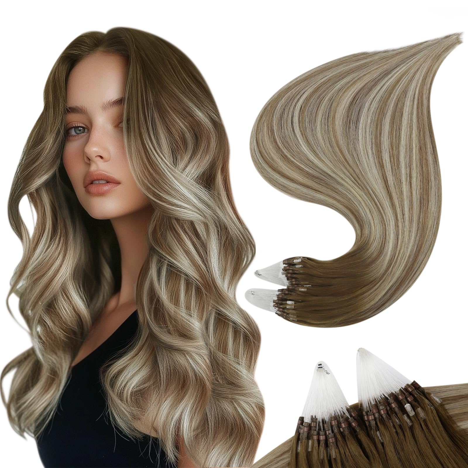 Foto 1 | Extensiones De Cabello Full Shine Micro Link De 22 Pulgadas, Marrón, Marrón Ceniza/rubio - Venta Internacional.