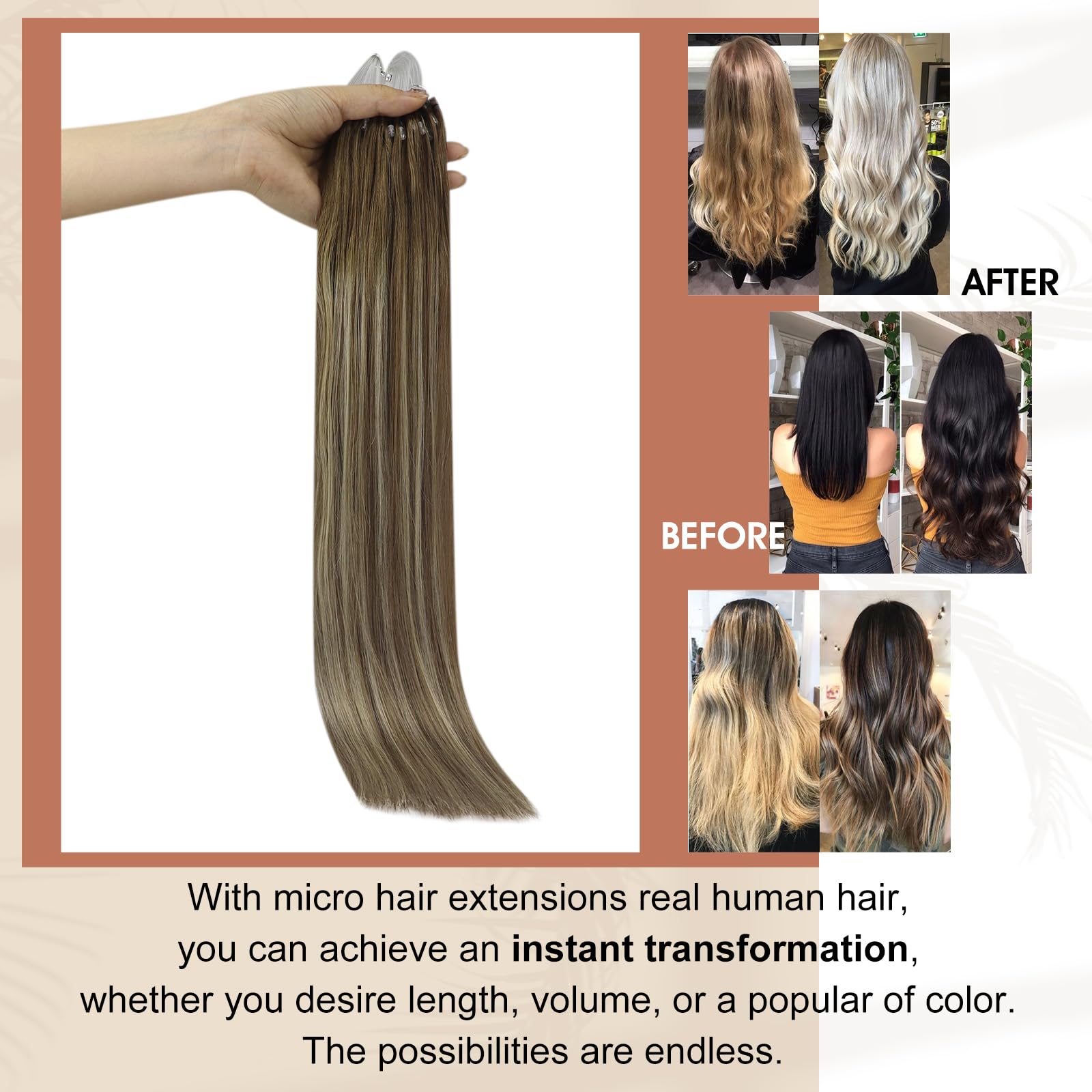 Foto 4 pulgar | Extensiones De Cabello Full Shine Micro Link De 22 Pulgadas, Marrón, Marrón Ceniza/rubio - Venta Internacional.