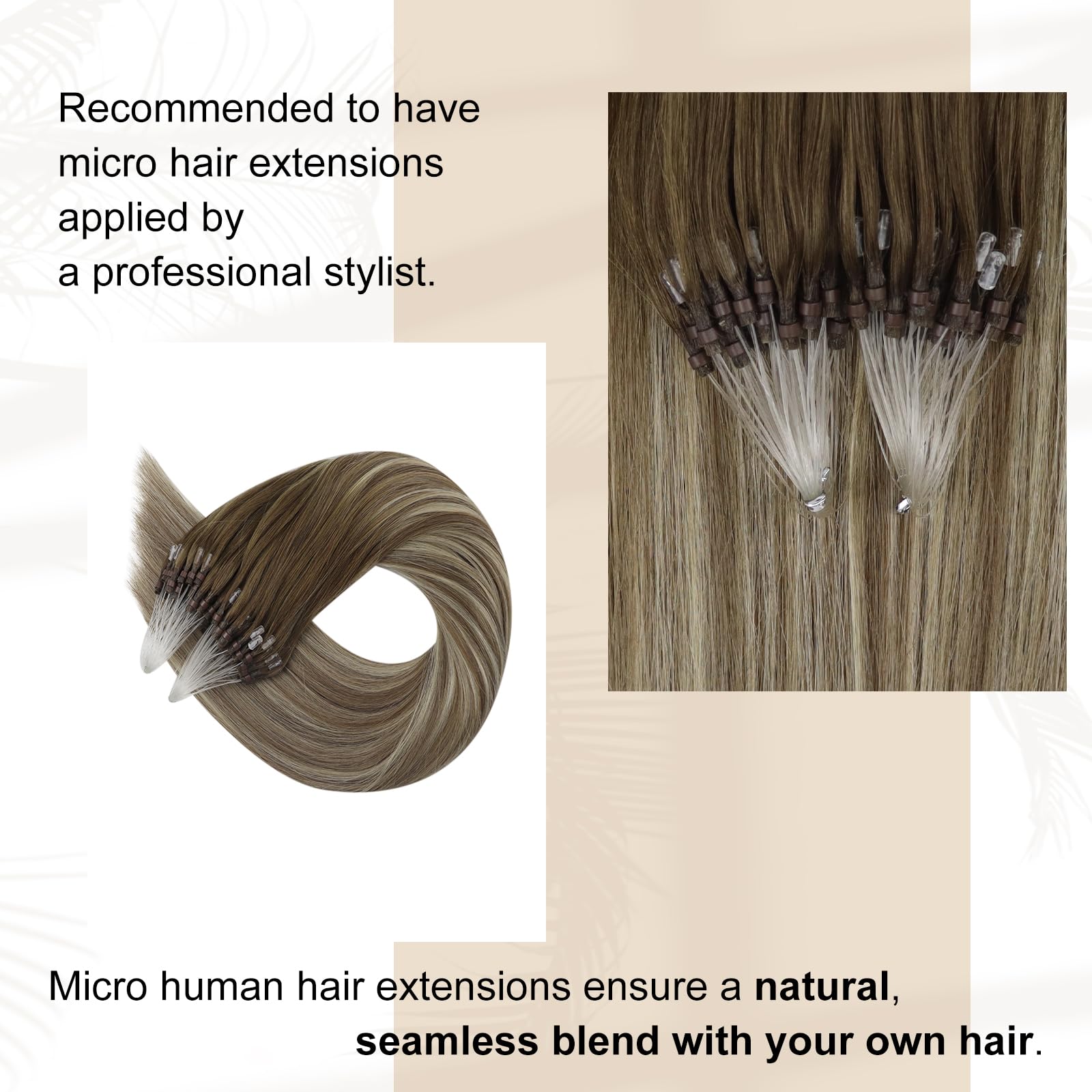Foto 4 | Extensiones De Cabello Full Shine Micro Link De 22 Pulgadas, Marrón, Marrón Ceniza/rubio - Venta Internacional.