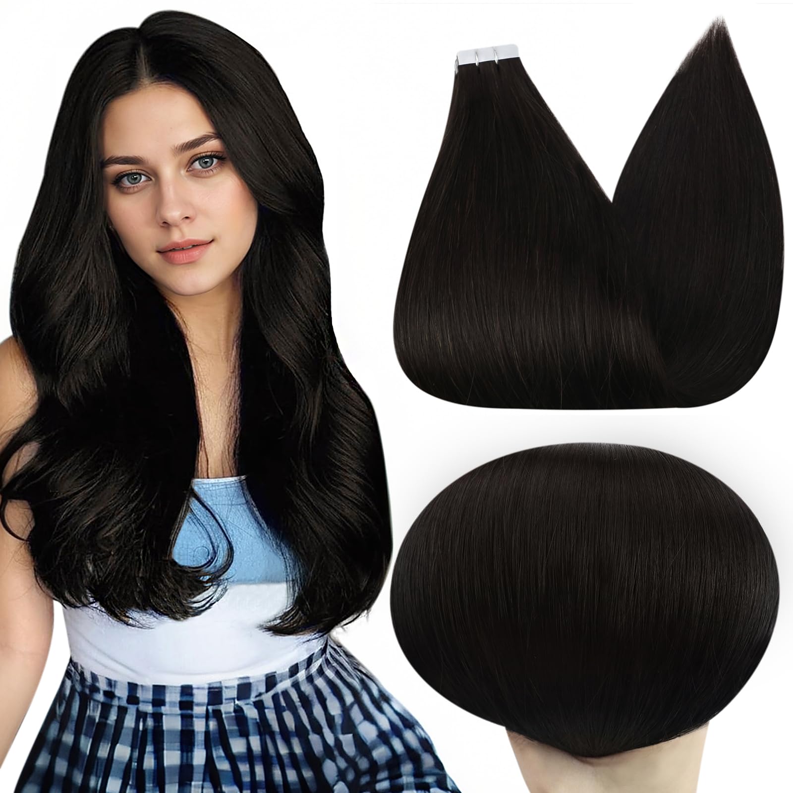 Cinta Adhesiva Invisible Full Shine Para Extensiones De Cabello, 50 G, 20 Cm, 1b, Color Negro Natural - Venta Intern $1,611