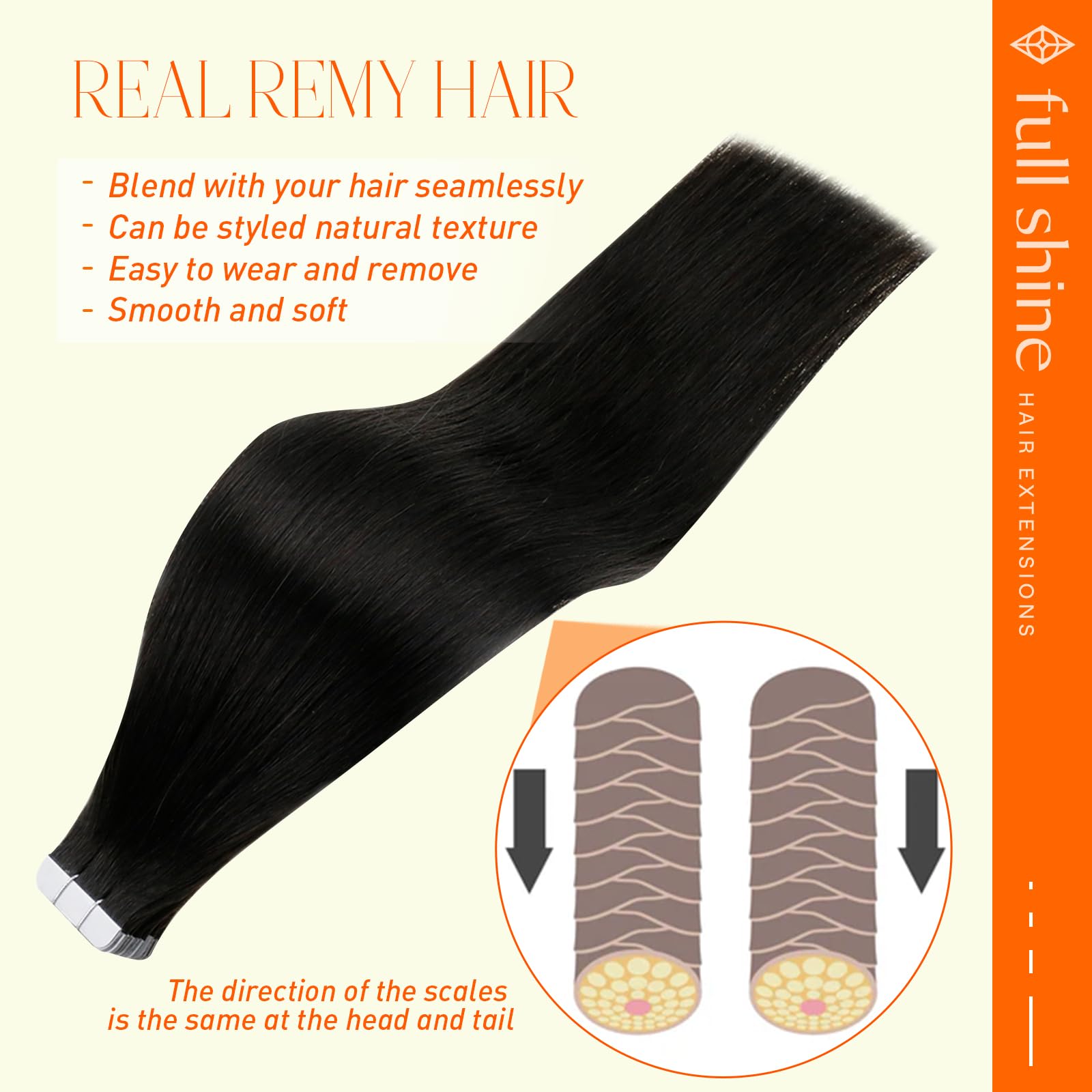 Foto 4 pulgar | Cinta Adhesiva Invisible Full Shine Para Extensiones De Cabello, 50 G, 20 Cm, 1b, Color Negro Natural - Venta Intern