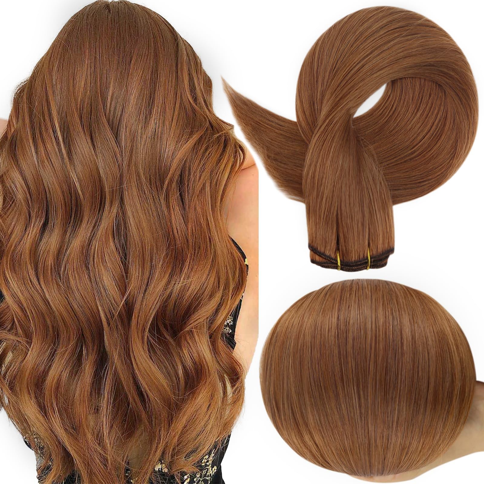 Foto 2 pulgar | Extensiones De Cabello Humano Marrón Cobrizo, Brillo Completo, 40 Cm - Venta Internacional.