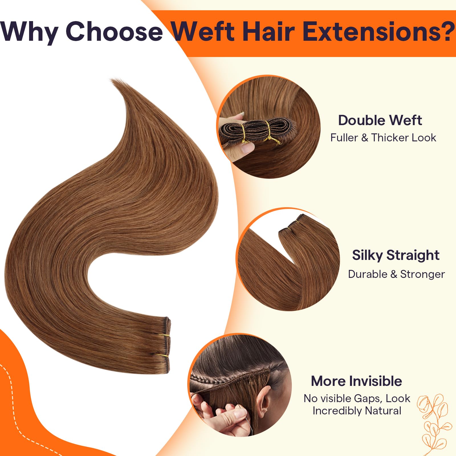 Foto 2 | Extensiones De Cabello Humano Marrón Cobrizo, Brillo Completo, 40 Cm - Venta Internacional.