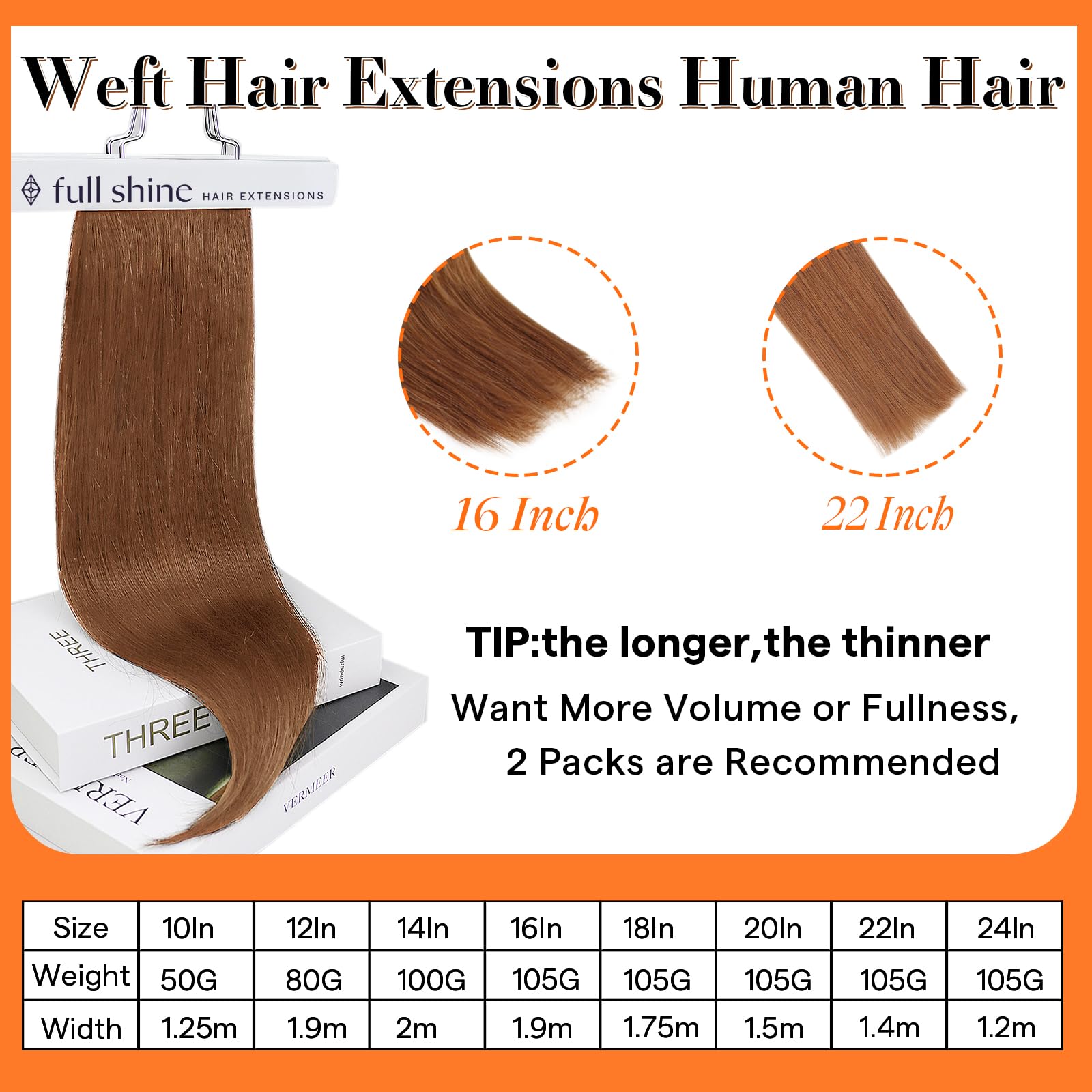 Foto 3 | Extensiones De Cabello Humano Marrón Cobrizo, Brillo Completo, 40 Cm - Venta Internacional.