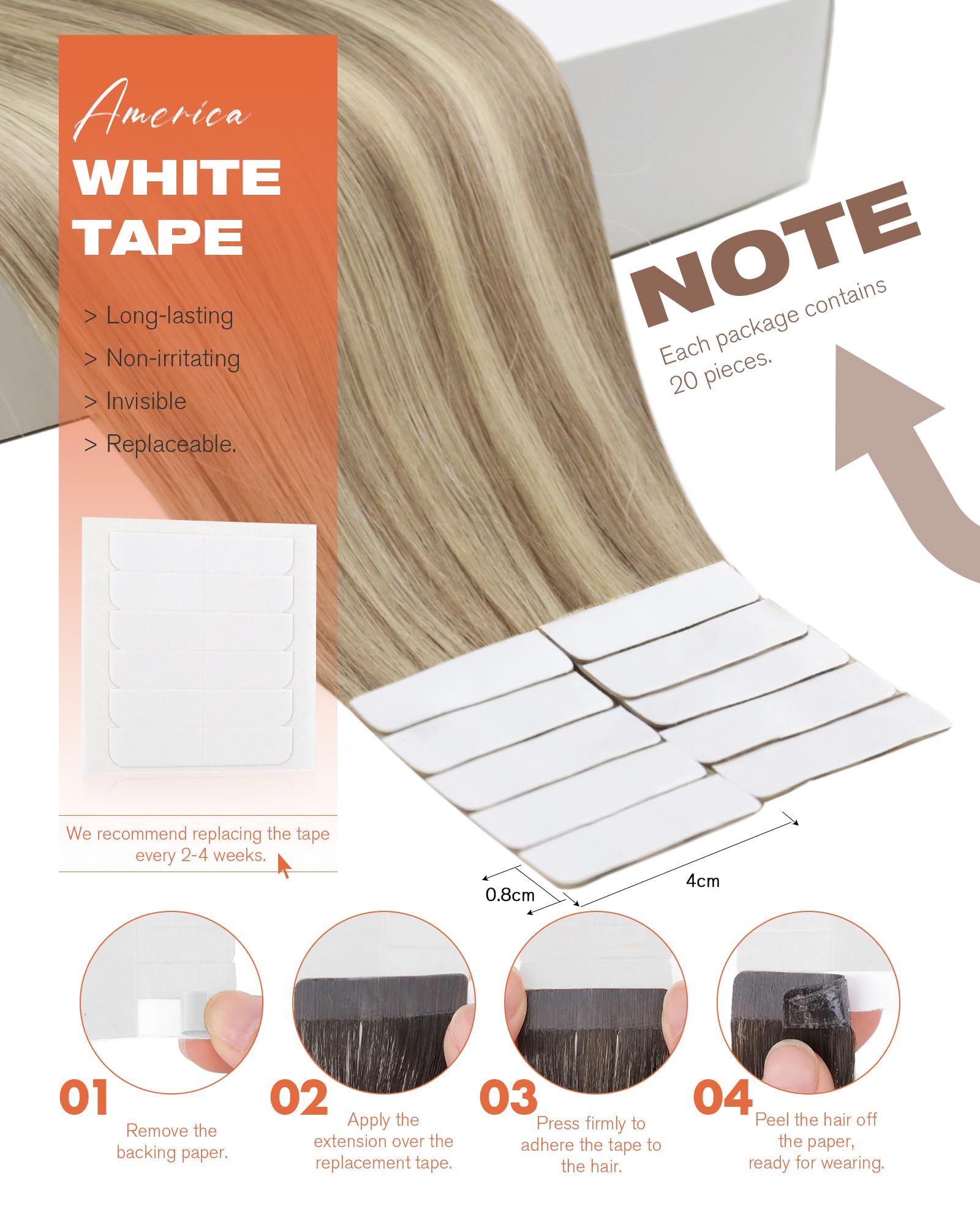 Foto 3 | Extensiones De Cabello Humano Con Cinta Adhesiva, Cabello Soleado, Marrón Claro, 40 Cm - Venta Internacional.