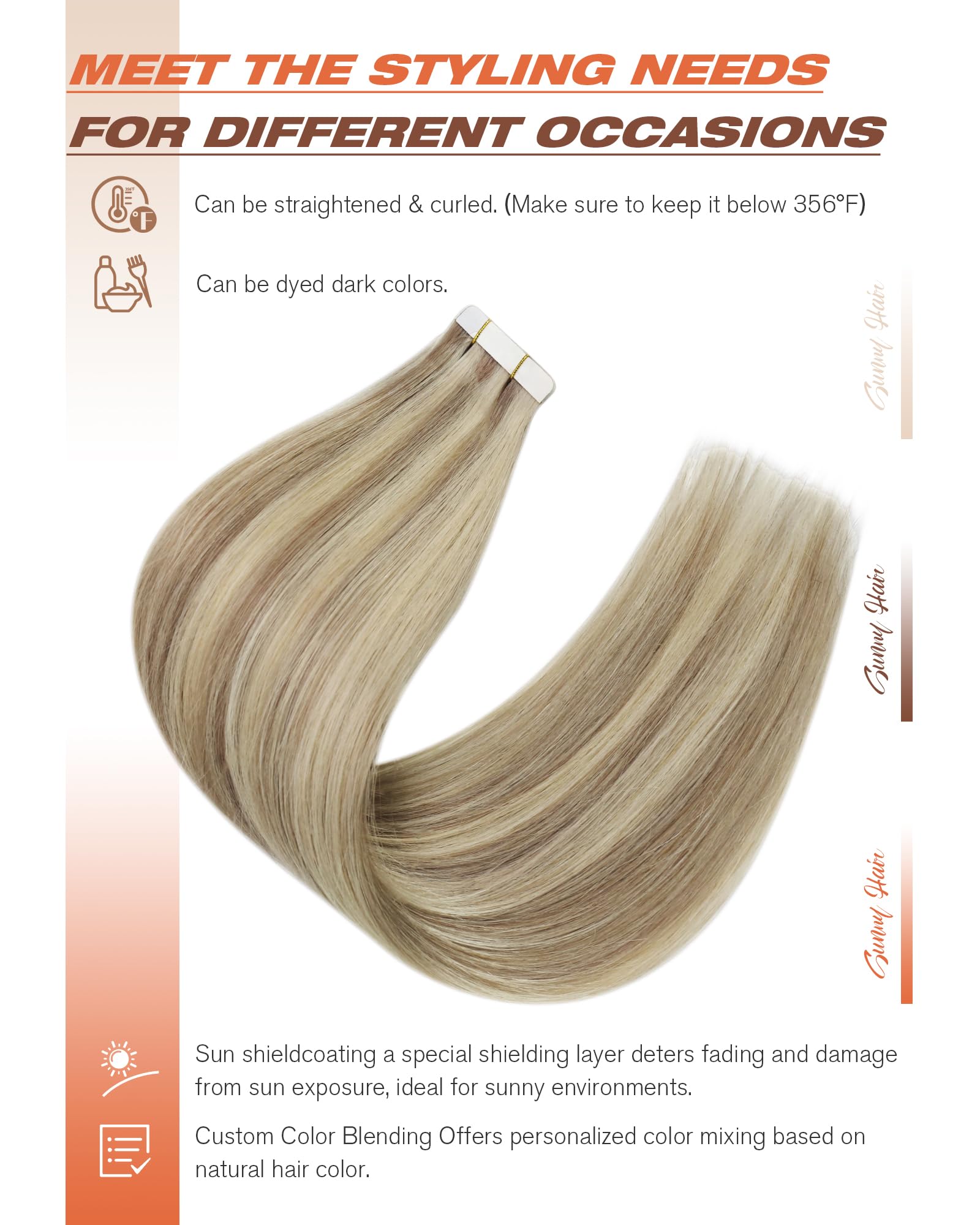 Foto 4 | Extensiones De Cabello Humano Con Cinta Adhesiva, Cabello Soleado, Marrón Claro, 40 Cm - Venta Internacional.