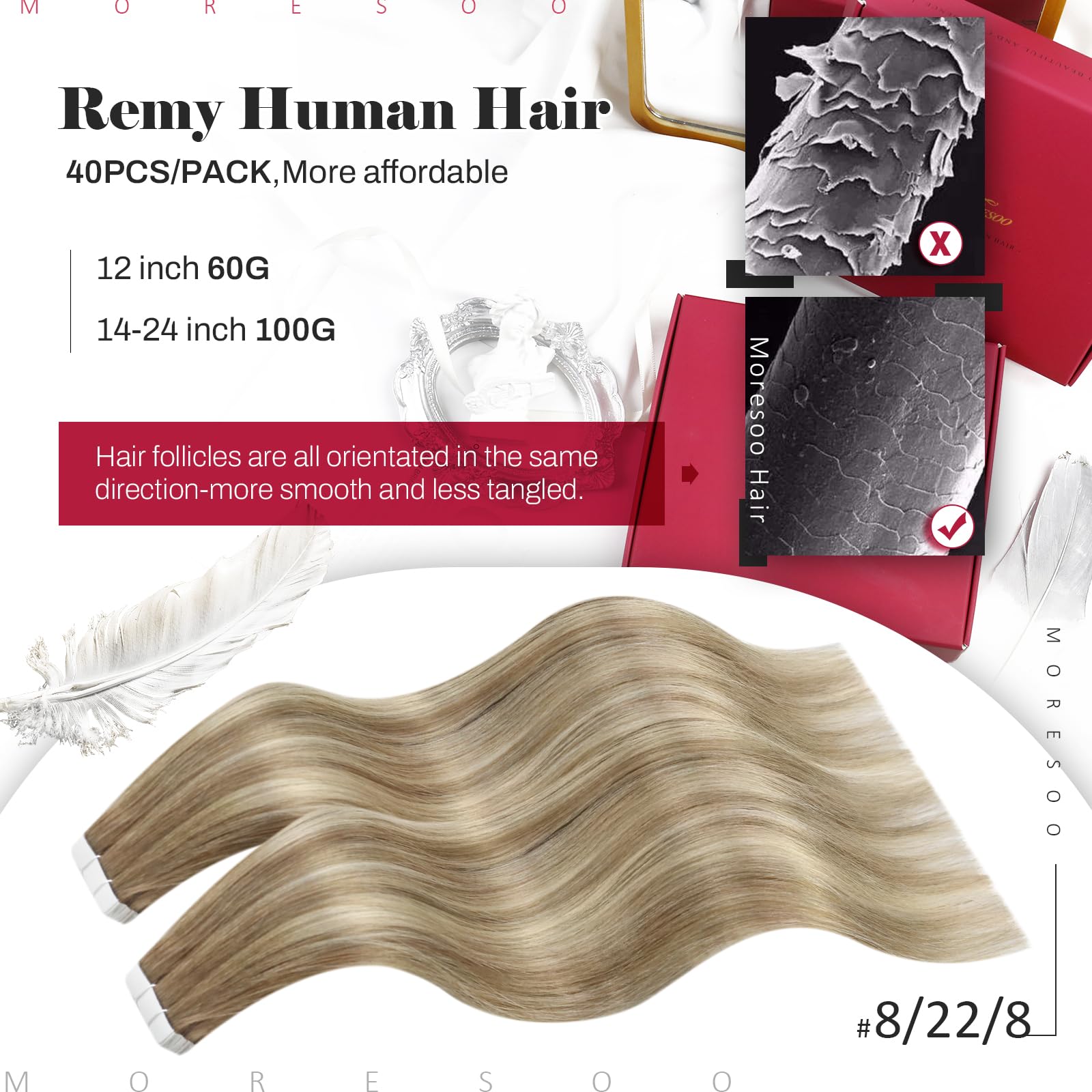 Foto 3 pulgar | Extensiones De Cabello Con Cinta Adhesiva Moresoo Marrón Claro/rubio Platino - Venta Internacional.