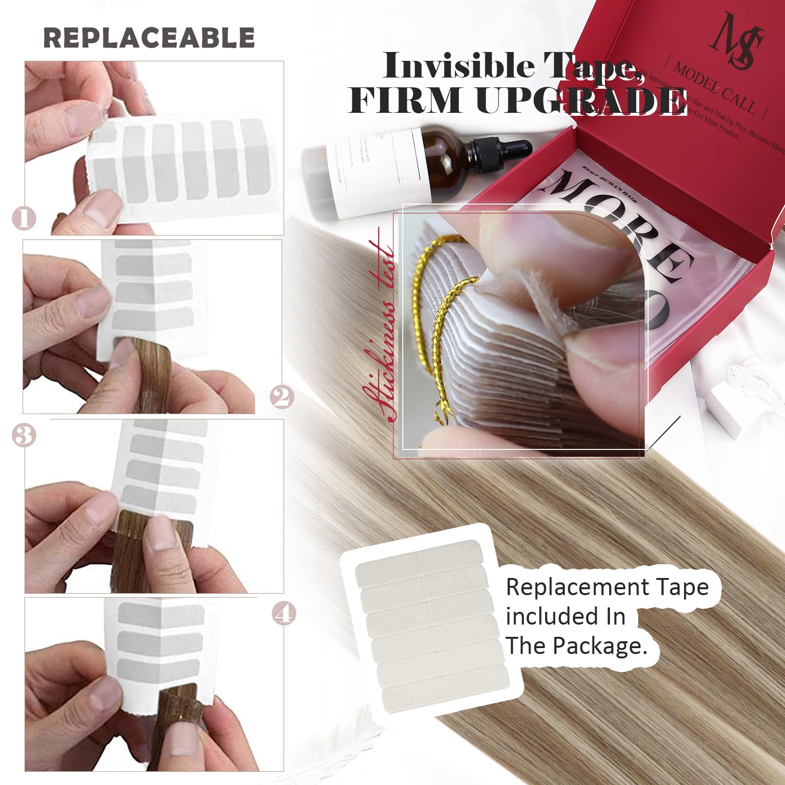 Foto 5 pulgar | Extensiones De Cabello Con Cinta Adhesiva Moresoo Marrón Claro/rubio Platino - Venta Internacional.