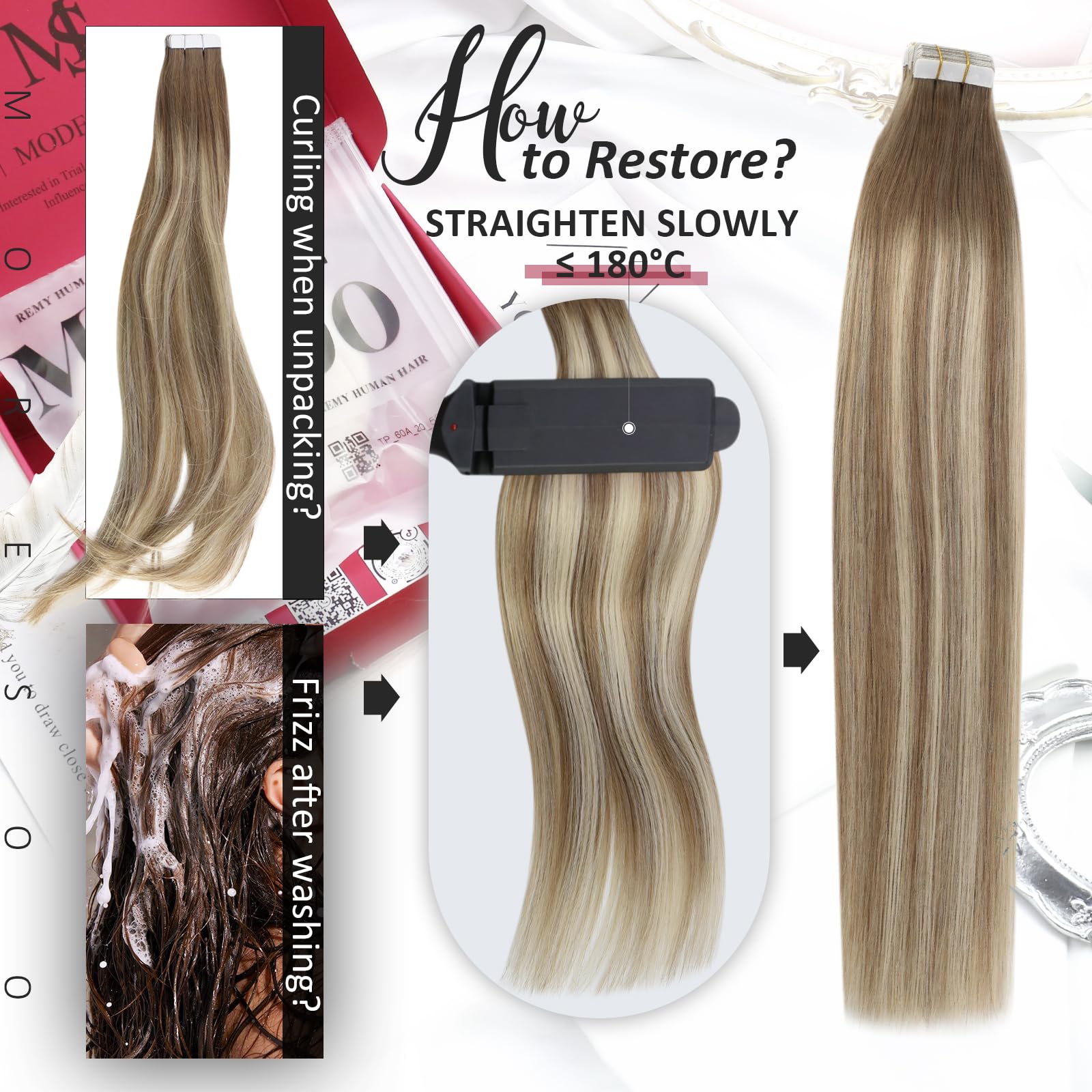 Foto 6 pulgar | Extensiones De Cabello Con Cinta Adhesiva Moresoo Marrón Claro/rubio Platino - Venta Internacional.