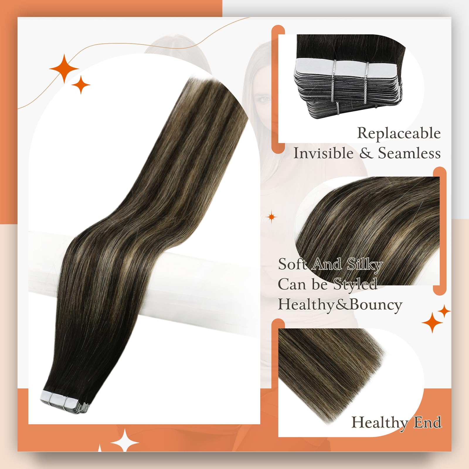 Foto 3 pulgar | Extensiones De Cabello Humano Con Cinta Adhesiva Full Shine, 22 Cm, 50 G - Venta Internacional.