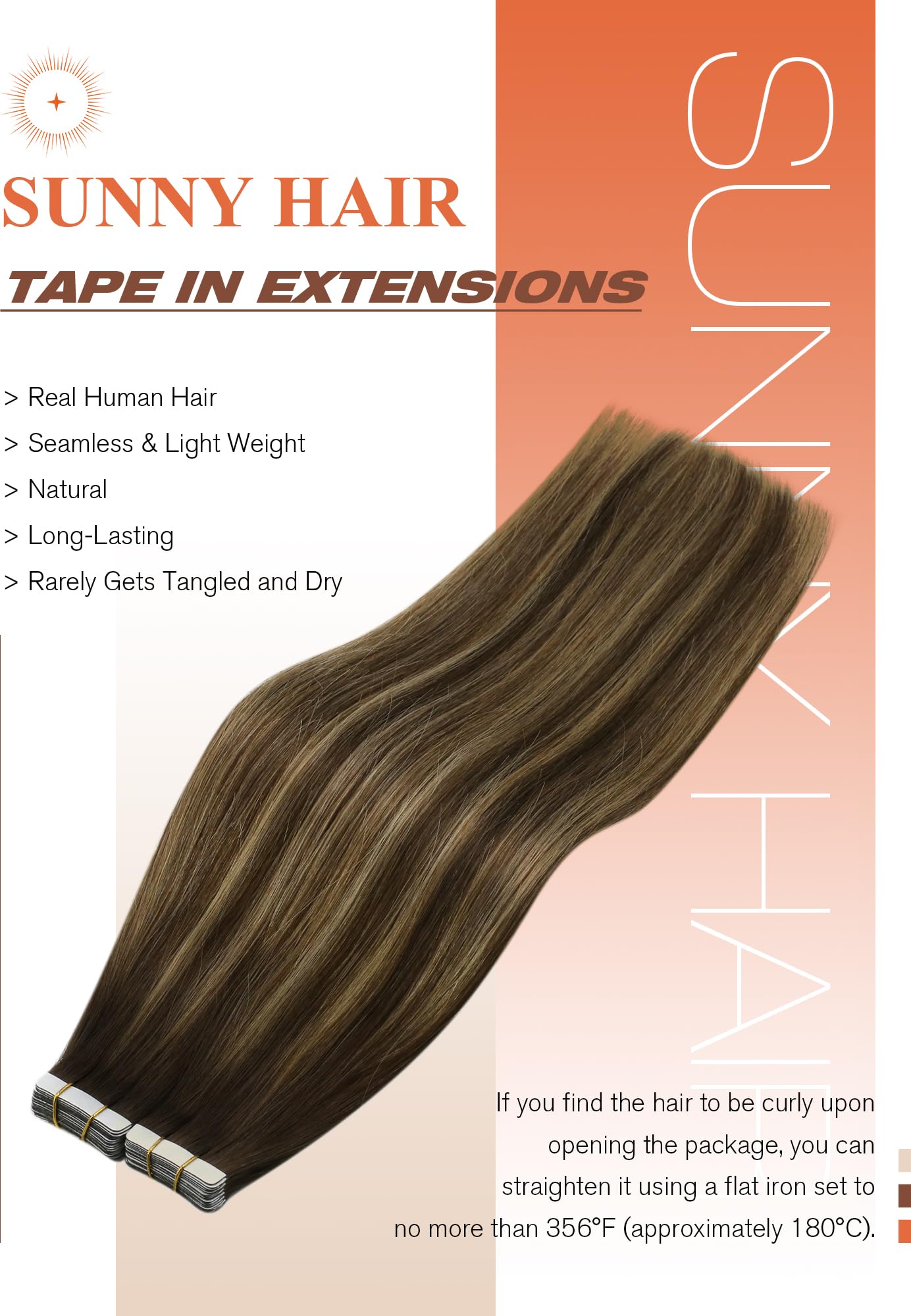 Foto 2 | Extensiones De Cabello Con Cinta Adhesiva Sunny Hair Balayage Brown #4 Mix #27 - Venta Internacional.