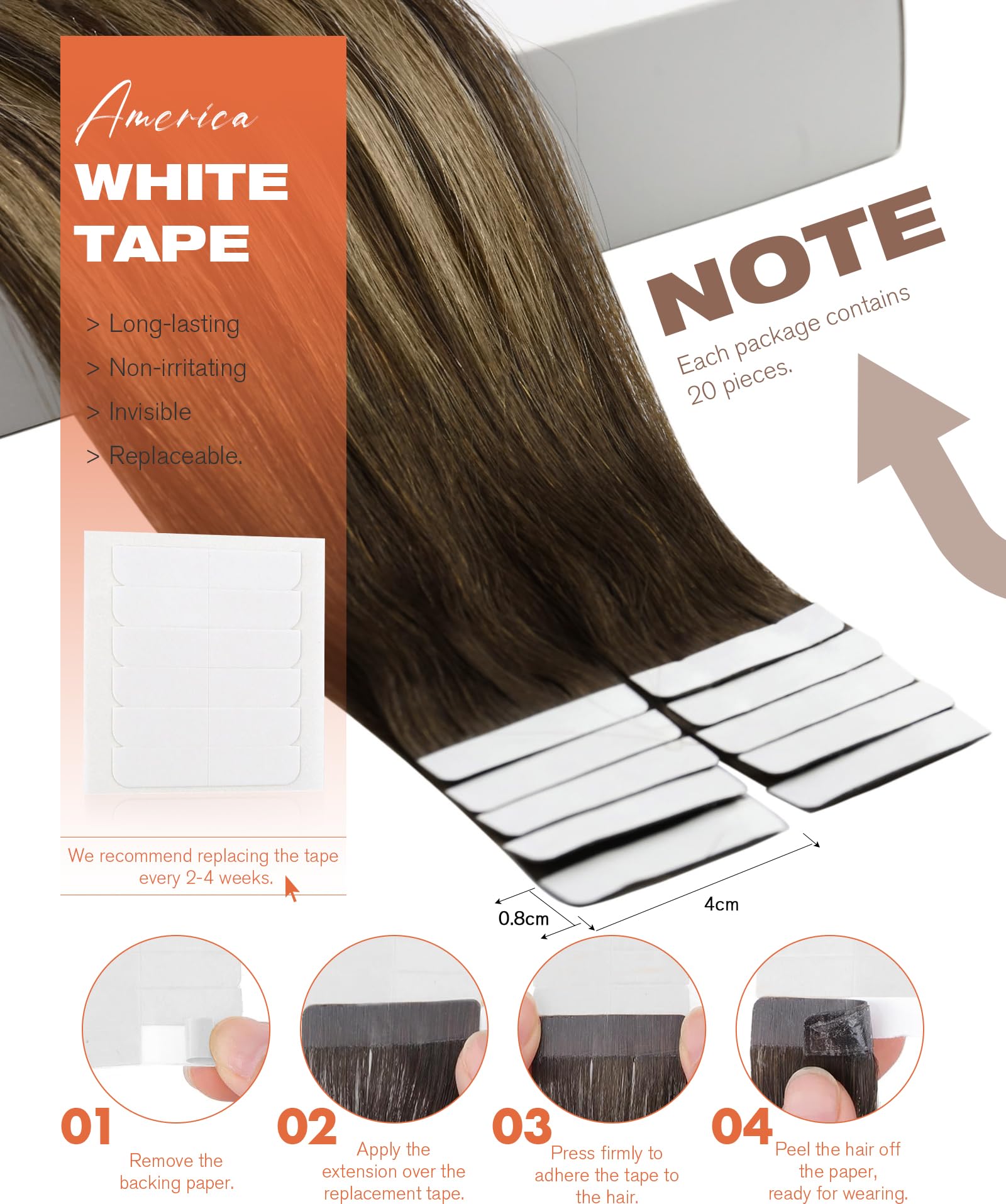 Foto 3 | Extensiones De Cabello Con Cinta Adhesiva Sunny Hair Balayage Brown #4 Mix #27 - Venta Internacional.