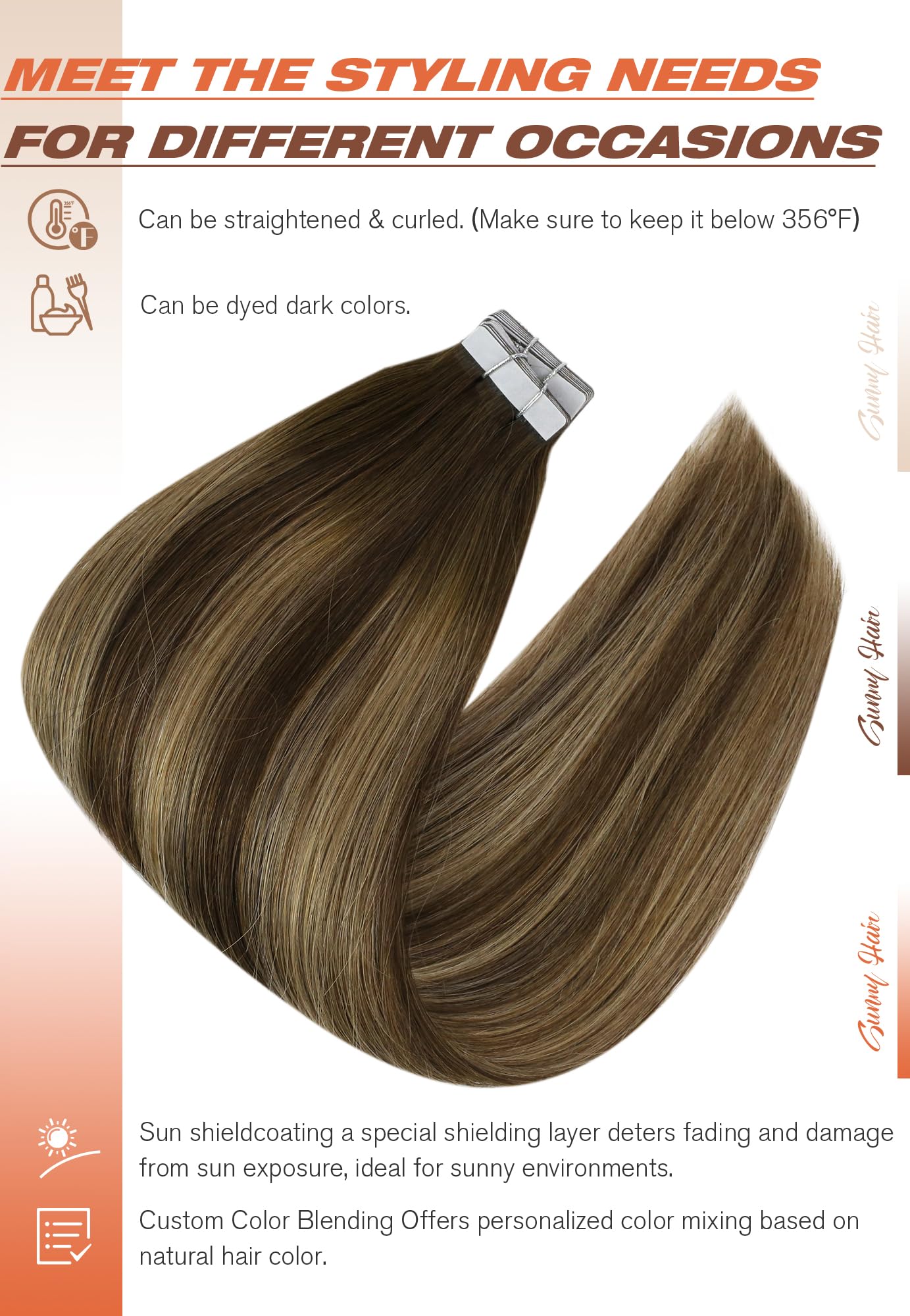 Foto 5 pulgar | Extensiones De Cabello Con Cinta Adhesiva Sunny Hair Balayage Brown #4 Mix #27 - Venta Internacional.