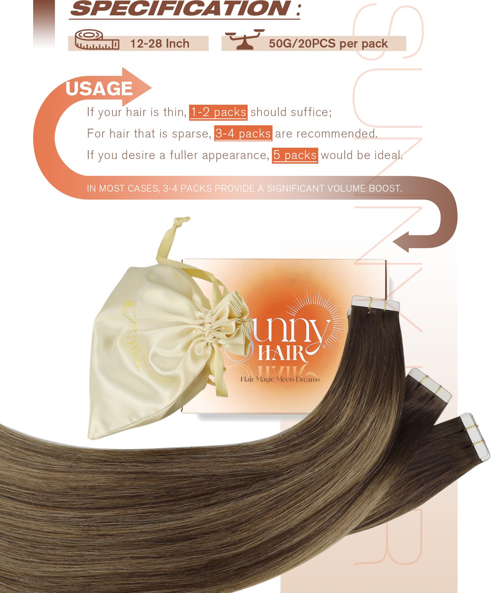 Foto 5 | Extensiones De Cabello Con Cinta Adhesiva Sunny Hair Balayage Brown #4 Mix #27 - Venta Internacional.