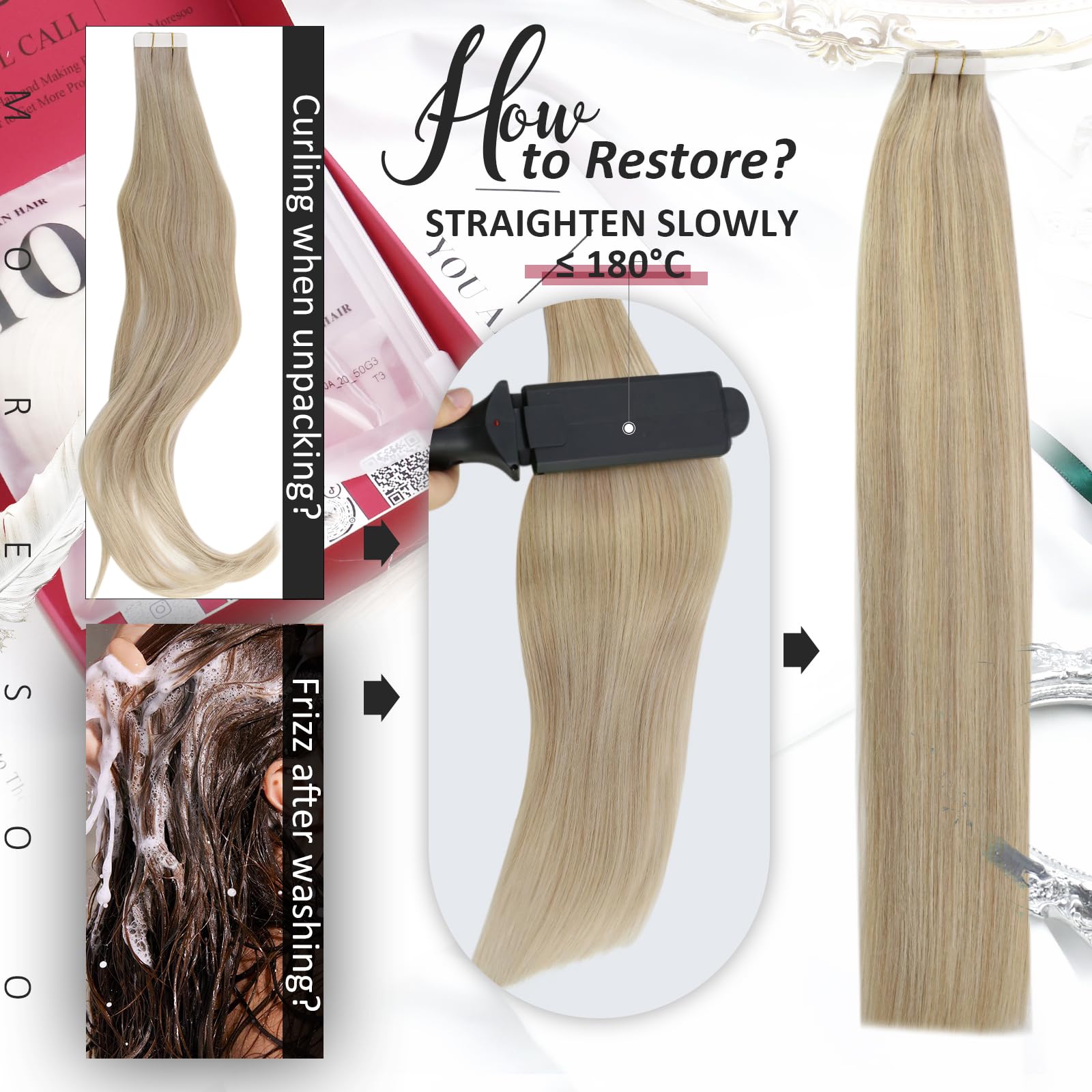 Foto 6 pulgar | Extensiones De Cabello Con Cinta Adhesiva Moresoo Blonde, 12 Pulgadas, 40 Piezas, 60 G, #18 /613 - Venta Internacional.