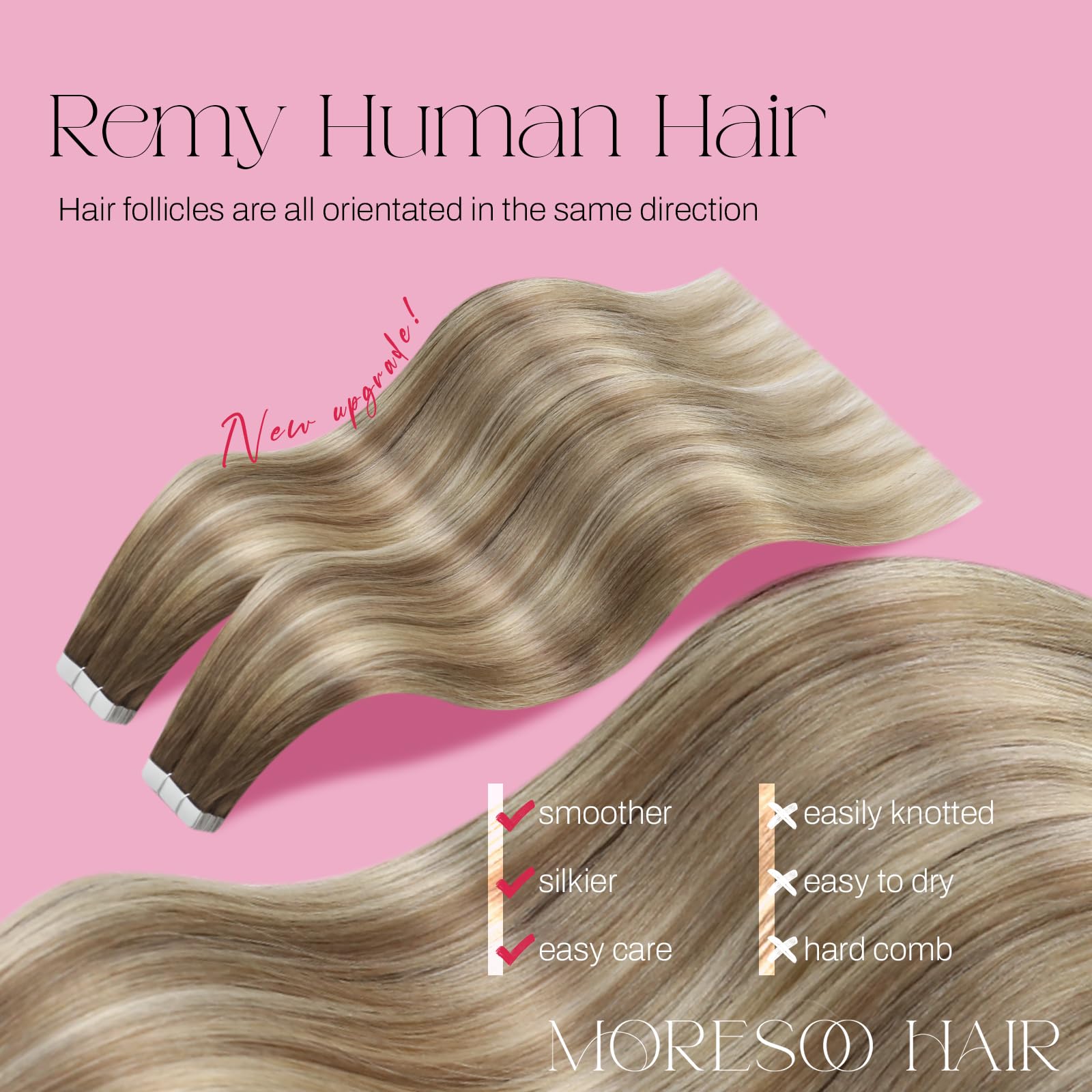 Foto 3 pulgar | Extensiones De Cabello Humano Moresoo Balayage Con Cinta Adhesiva, 50 Cm - Venta Internacional.