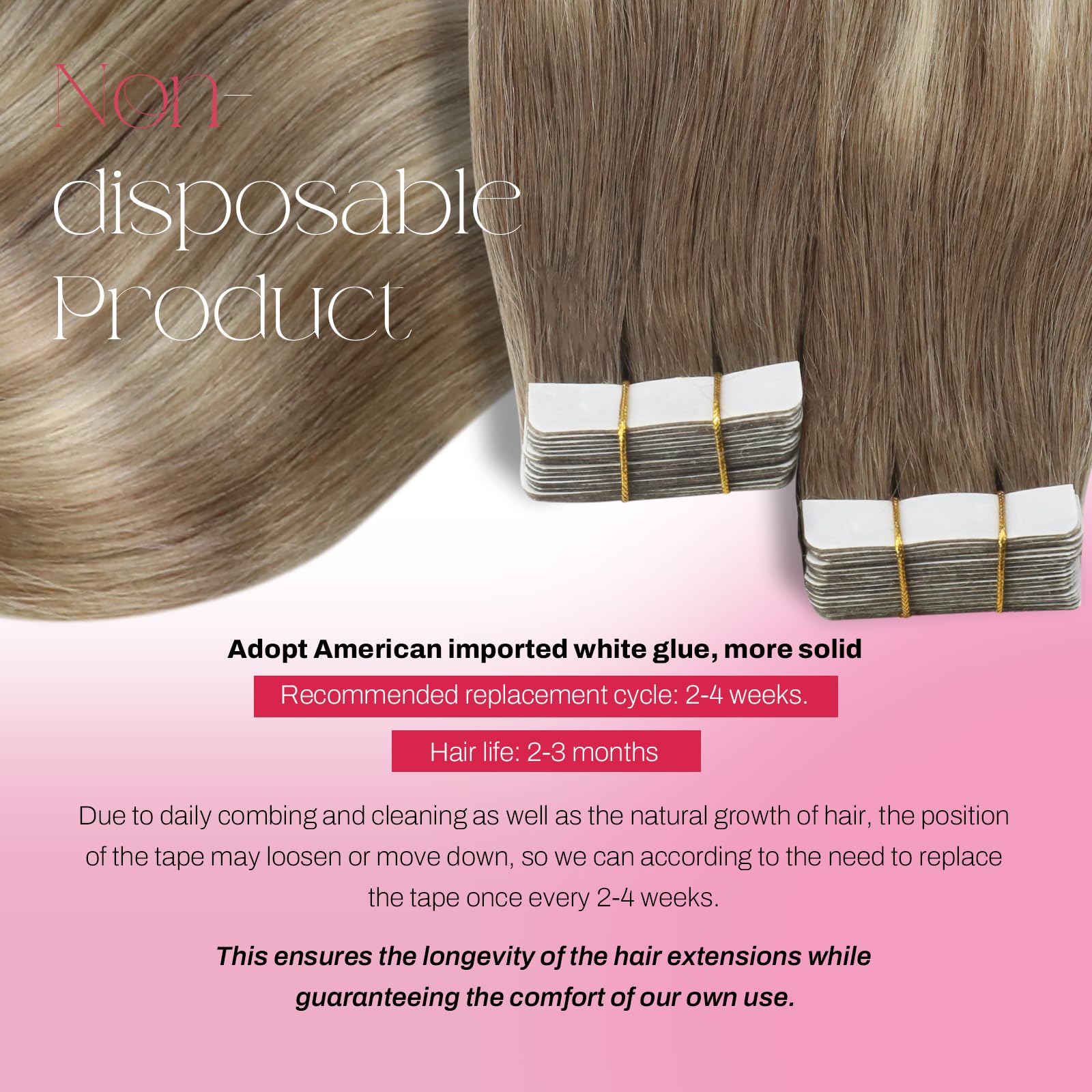 Foto 3 | Extensiones De Cabello Humano Moresoo Balayage Con Cinta Adhesiva, 50 Cm - Venta Internacional.
