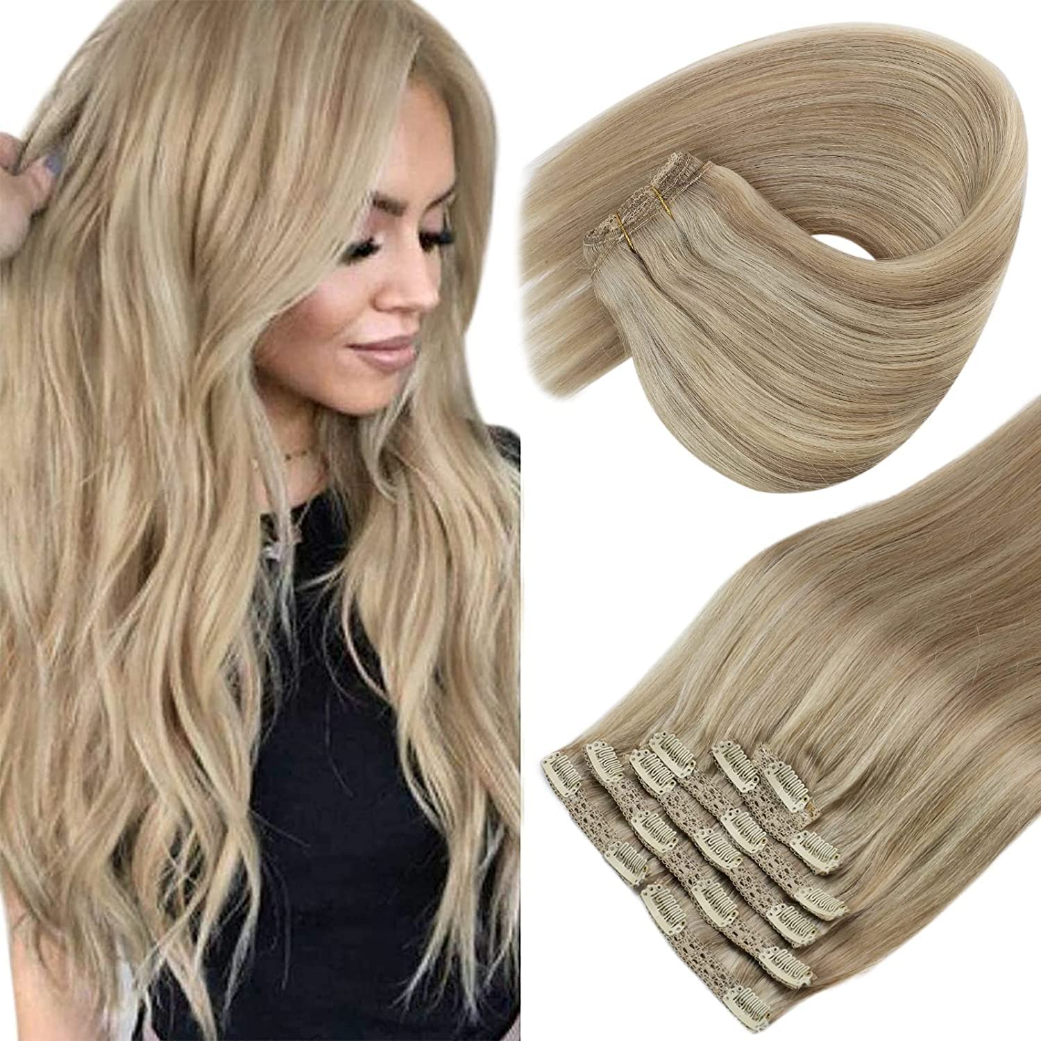 Foto 1 | Extensiones De Pelo Con Clip, Pelo Real, Rubio, 100 G, 14 Pulgadas - Venta Internacional.