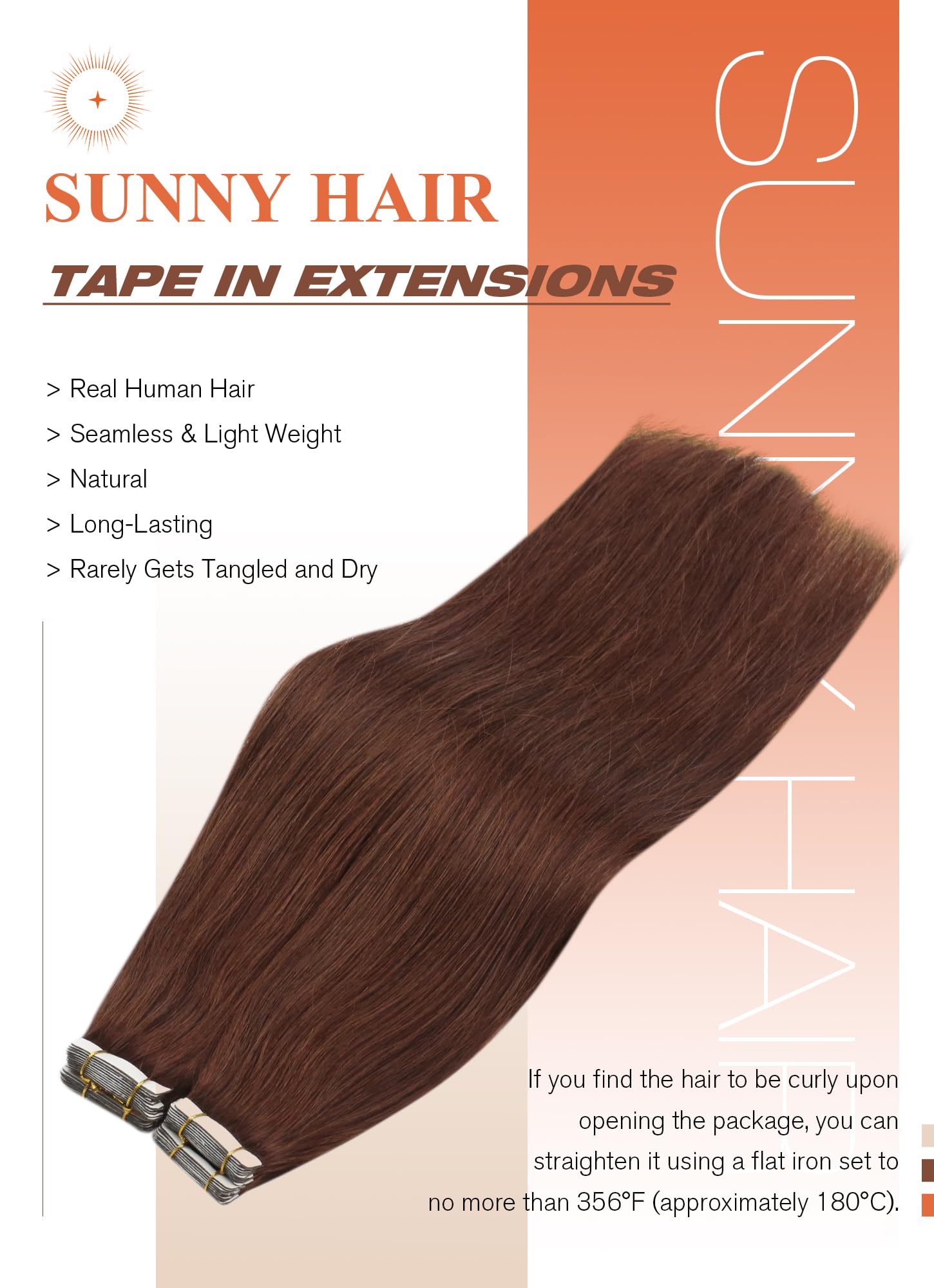 Foto 3 pulgar | Extensiones De Cabello Sunny Hair Tape En Color Castaño, 50 G, 20 Unidades - Venta Internacional.