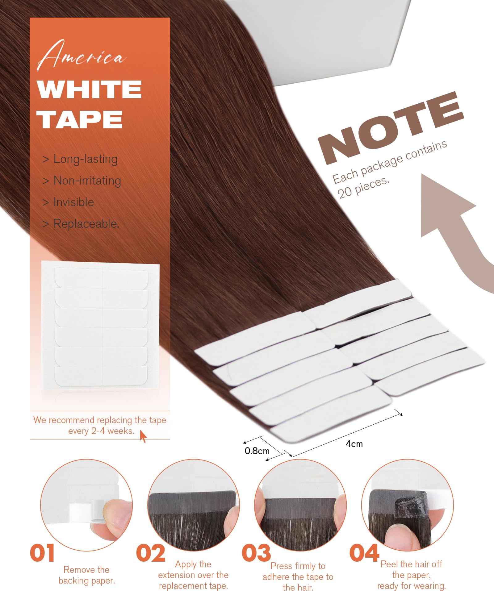 Foto 4 pulgar | Extensiones De Cabello Sunny Hair Tape En Color Castaño, 50 G, 20 Unidades - Venta Internacional.