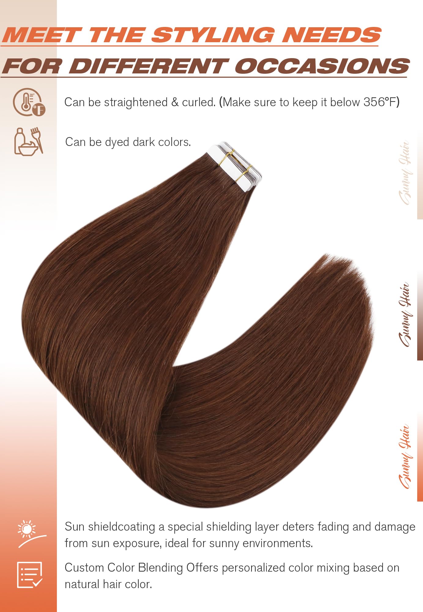 Foto 5 pulgar | Extensiones De Cabello Sunny Hair Tape En Color Castaño, 50 G, 20 Unidades - Venta Internacional.